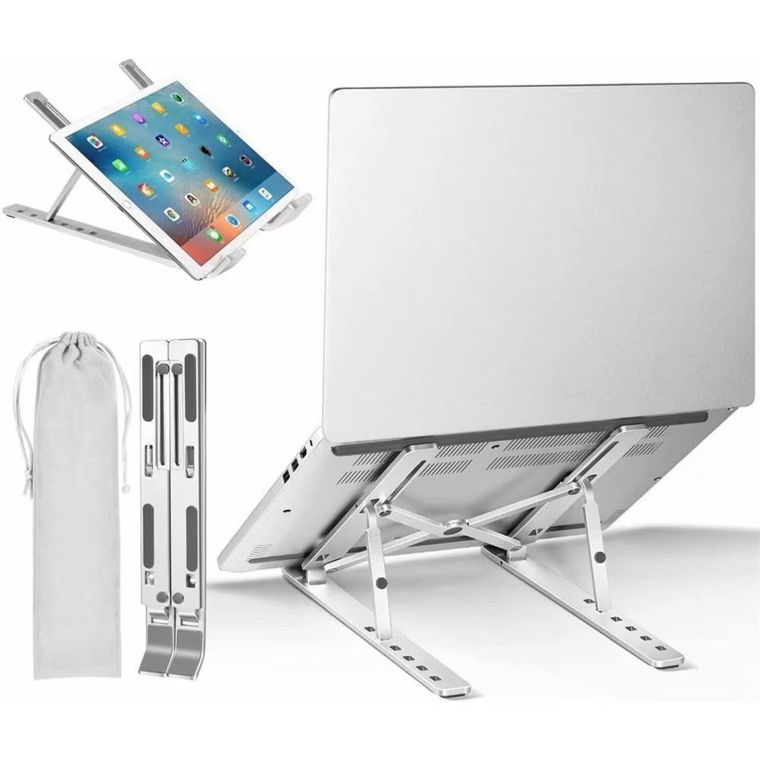 Suport pentru Laptop, Flippy, Suport Portabil Pliabil, Universal Reglabil Suspendat pentru Tableta, din Aliaj si ABS, 100-160 mm, 26 x 19 x 16 cm, Silver Gray