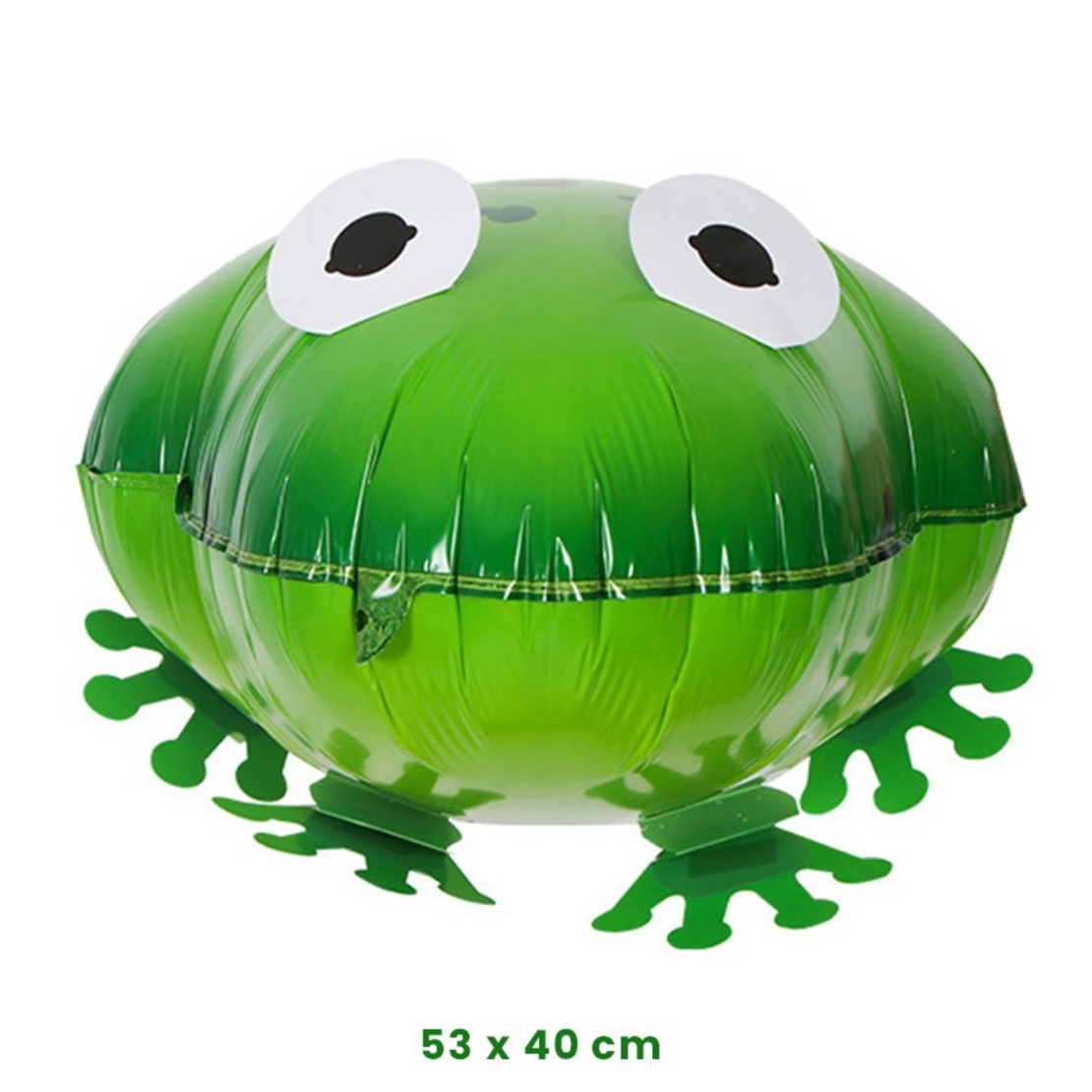 Balon din Folie Metalizata, Vafy, Figurina Animata, Model Broasca, 53x40 cm, Ambalaj Individual, Pai Inclus, Umflare cu Aer sau Heliu, Verde