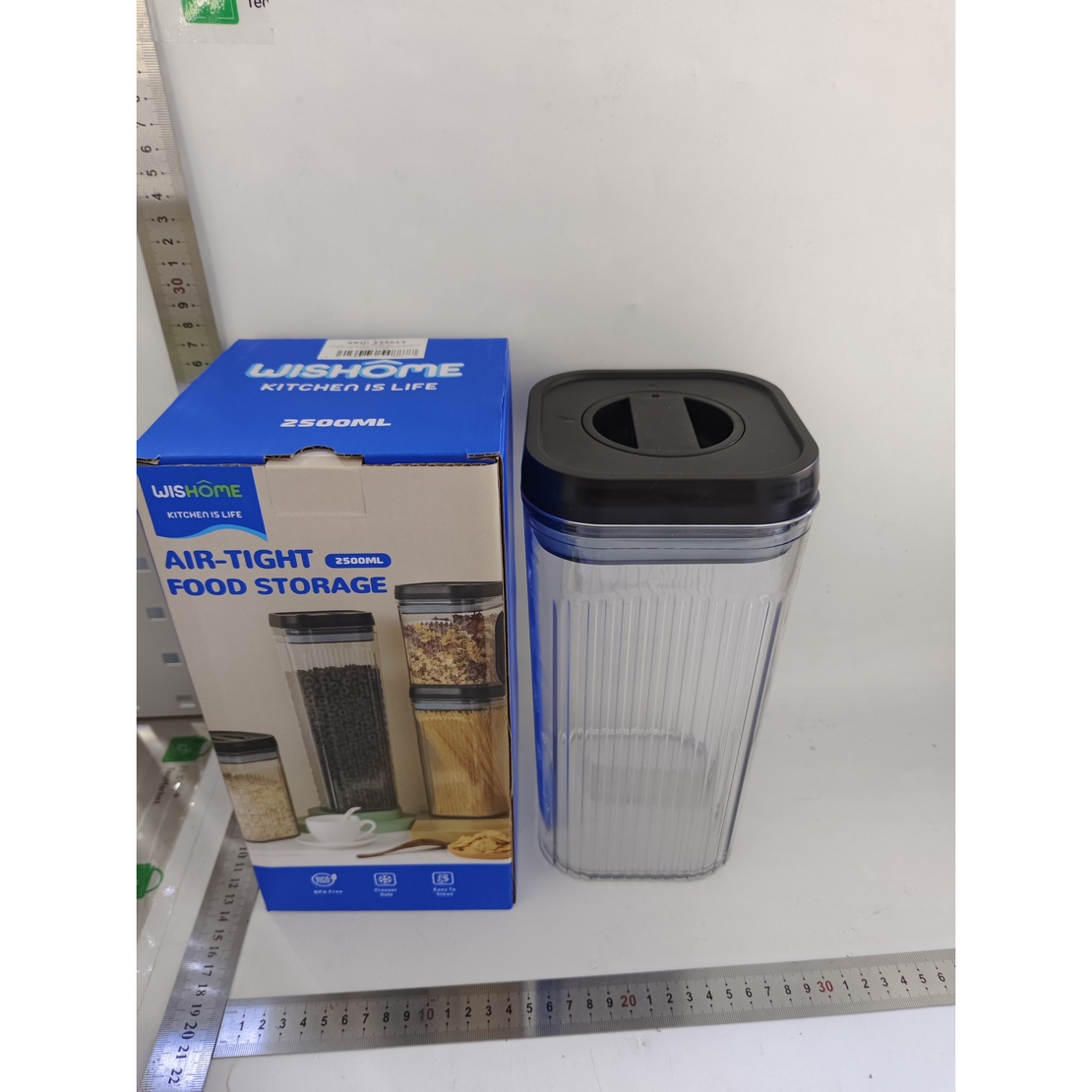 Cutie de Depozitare Alimente, Flippy, tip Container, 2.5L, Recipiente pentru Cereale in Bucatarie, Transparente cu Capac Negru