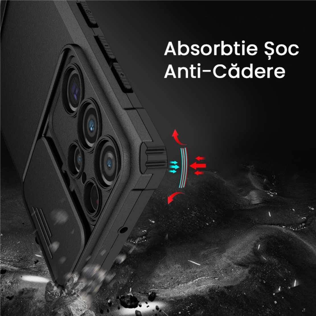 Husa Defender cu Stand pentru Samsung Galaxy S24 FE, Vafy, Suport reglabil, Antisoc, Protectie glisanta pentru camera, Negru