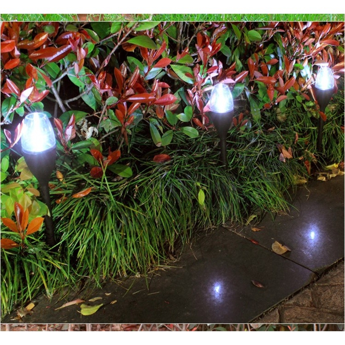 Lampa solara LED pentru gradina, Flippy, Set 10 Bucati, Tip Pahar de Vin, Inaltime 37.5 cm, efect de flacara, PVC si ABS, 2V, 200mAh, Lumina Alb Rece, Negru