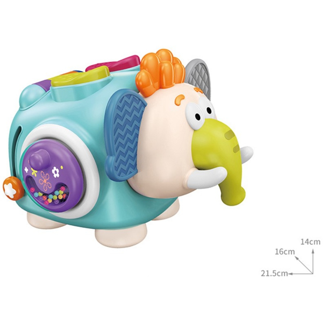Jucarie interactiva Montessori, Flippy, Jucarie pentru Bebelusi, Model Elefant Dragut, din Plastic rezistent, Varsta 18+ luni, 21 x 16 x 14 cm, Verde deschis