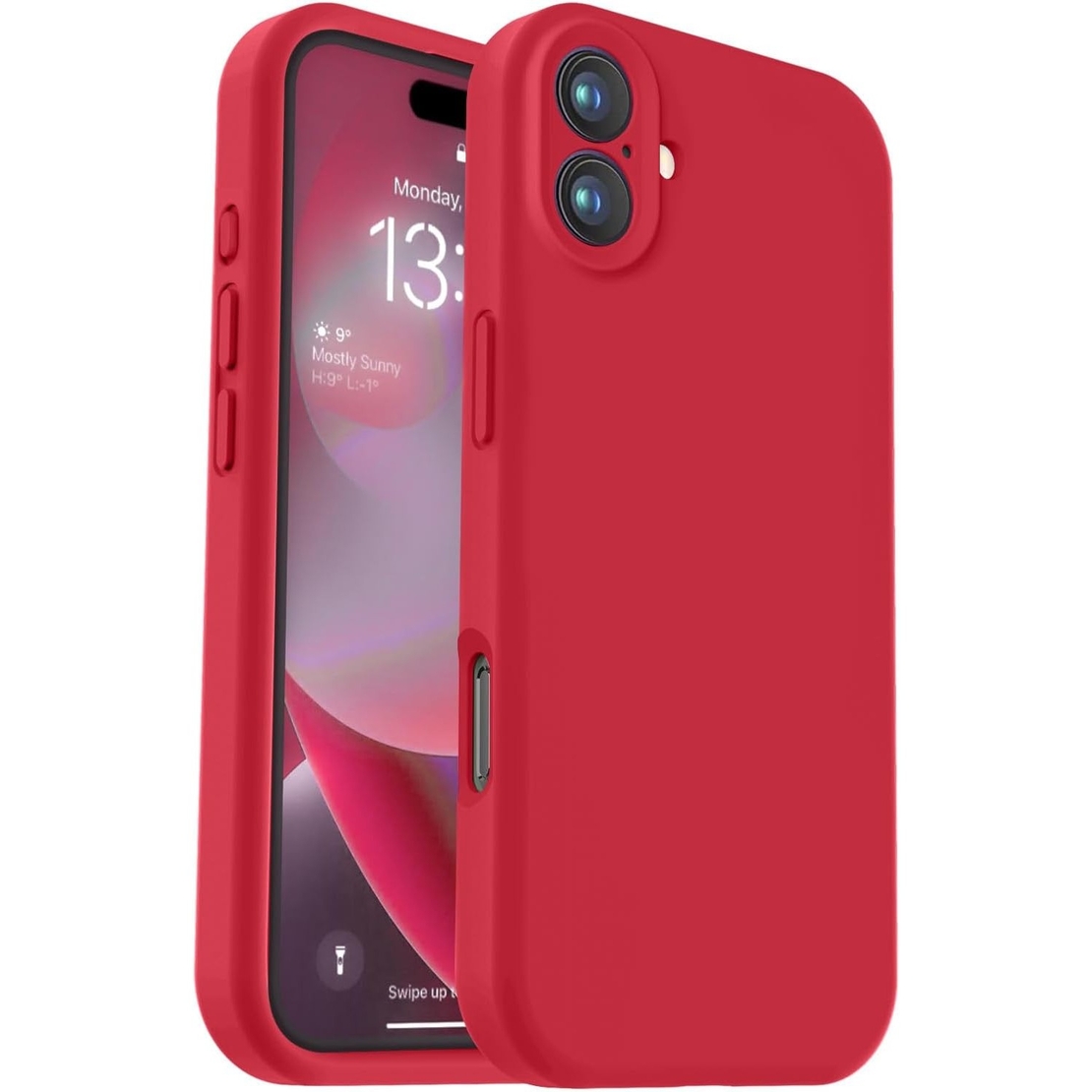 Husa de Protectie, Vafy, pentru iPhone 16 Plus, Liquid Silicone, cu Microfibra pe Interior, Protectie Antisoc, Compatibil Incarcare Wireless, Rosu