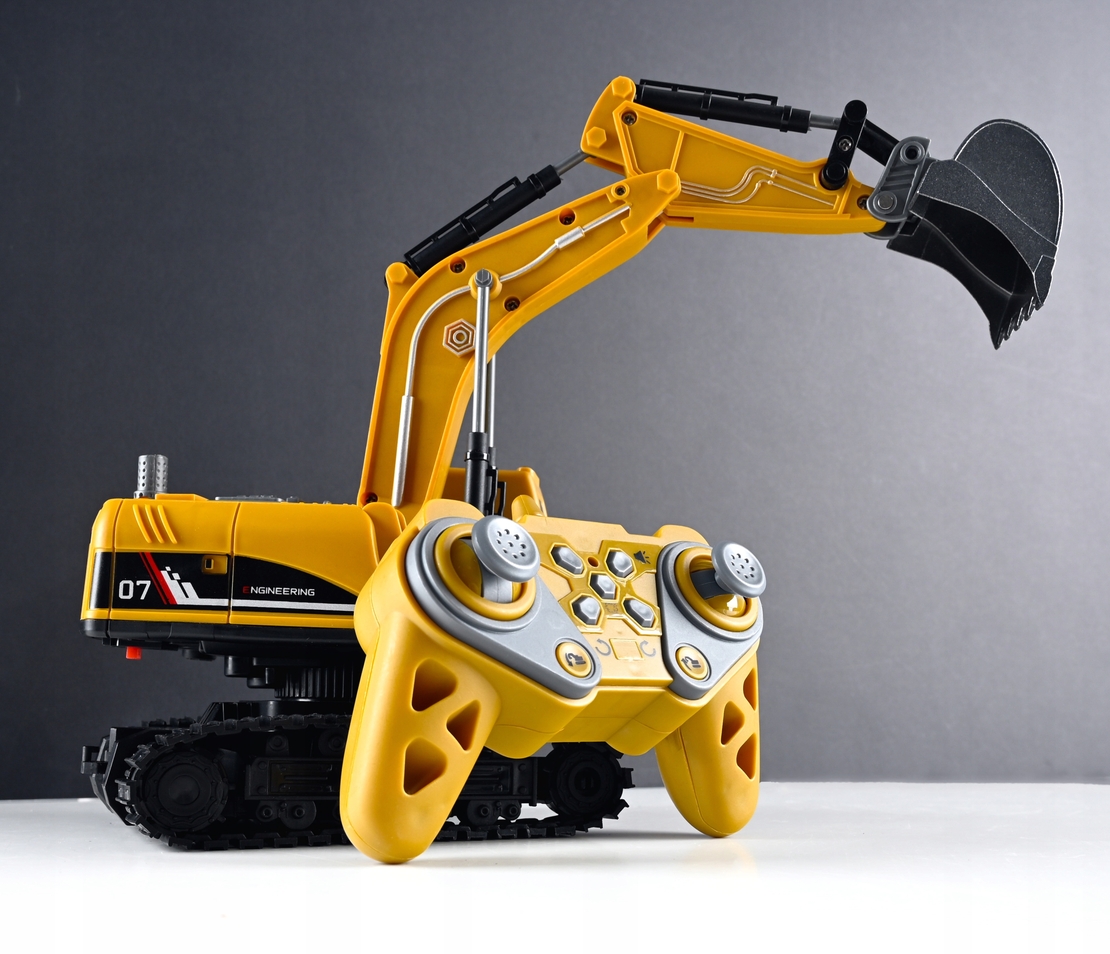 Set utilaje construction RC cu excavator si basculanta, lumini si abur, telecomanda, 3 accesorii incluse