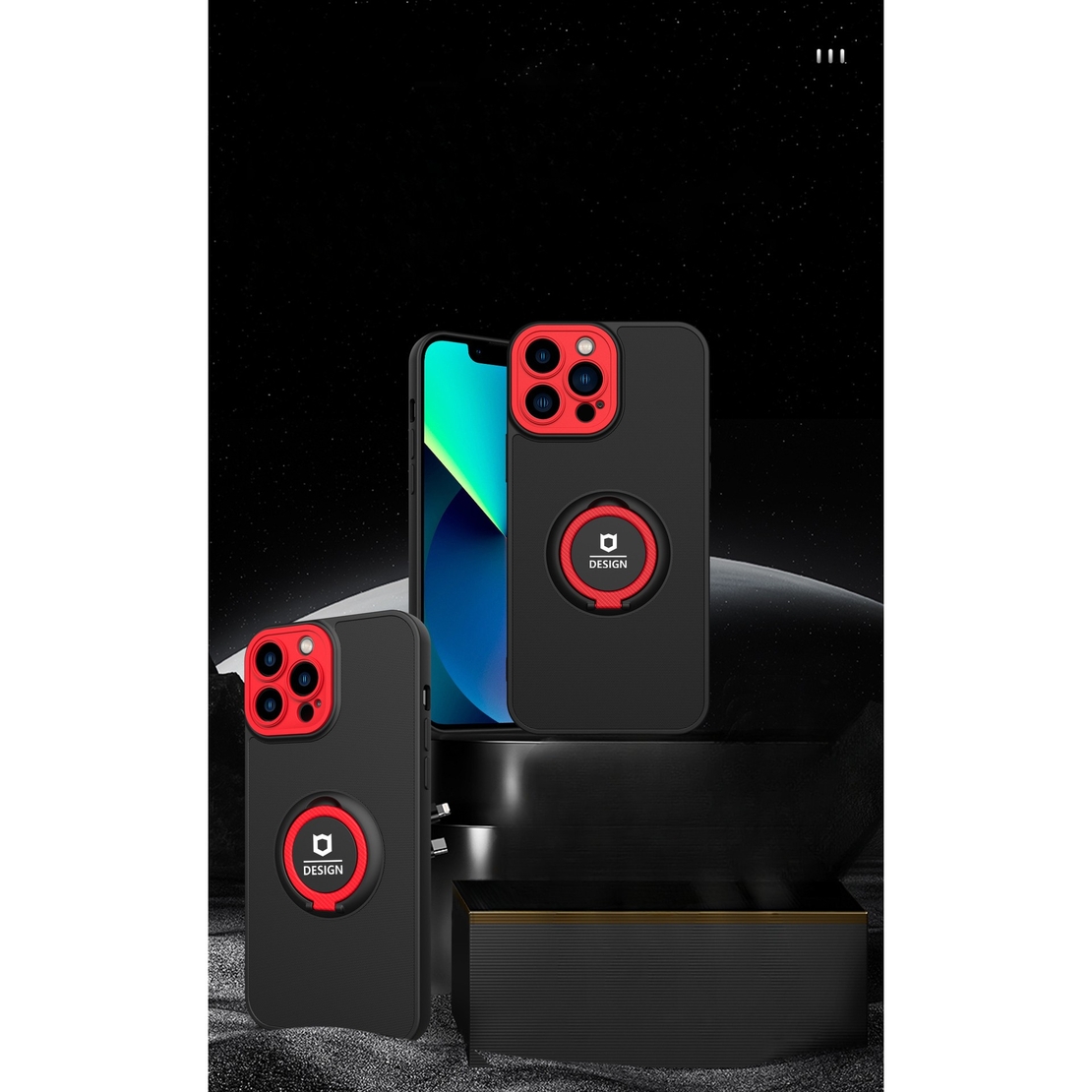 Husa de protectie Eagle eye pentru Apple iPhone 13 Pro, Rezistenta la socuri, Protectie camera, Cu inel de prindere magnetic rosu, Vafy, Negru