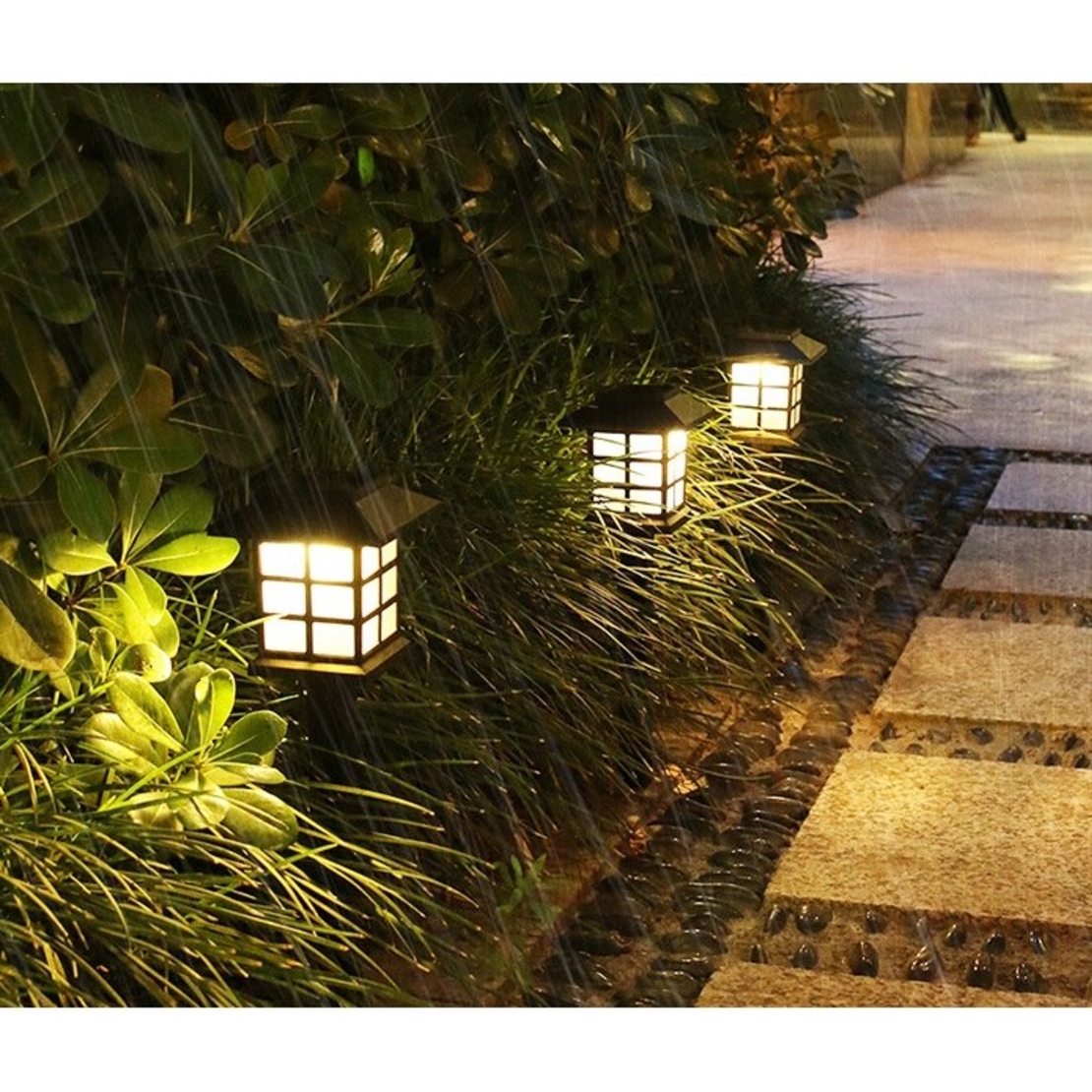 Set 2 Lampi Solare Led pentru Gradina, Flippy, Tip felinar, 38 cm, 8.6x8.6 cm, Buton On-Off, Alb cald, Negru/Alb