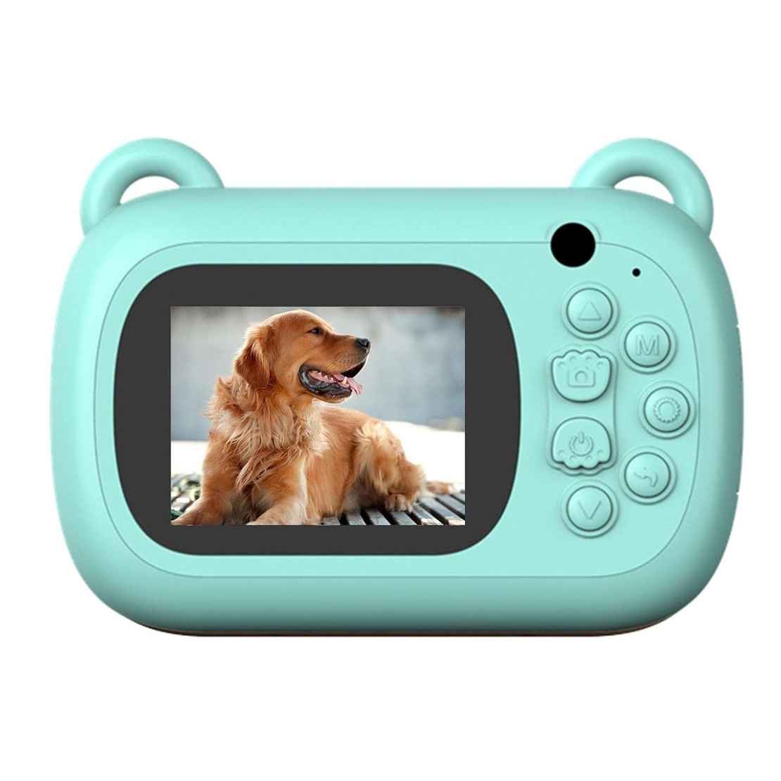 Camera Instantanee pentru Copii, Flippy, Camera Frontala + Selfie, cu Functie de Printare, Cablu USB-C, Bluetooth, Compatibil iOS/Android, Imprimare APP, Model Dino Love, Albastru