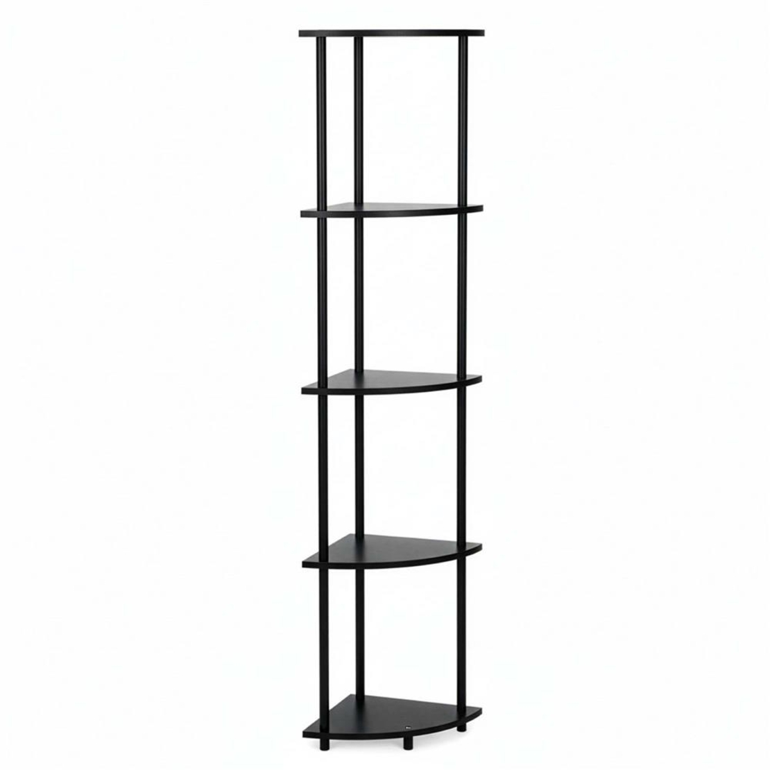 Raft de colt cu 5 polite, MDF, cadru metalic, 148x30x30 cm, negru