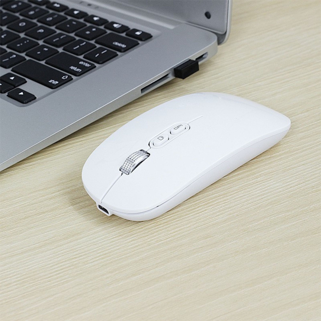 Mouse Wireless Reincarcabil, Vafy, Compatibil Windows/macOS, Bluetooth 5.1 + 2.4GHz, Silentios, DPI 800/1200/1600, Alb