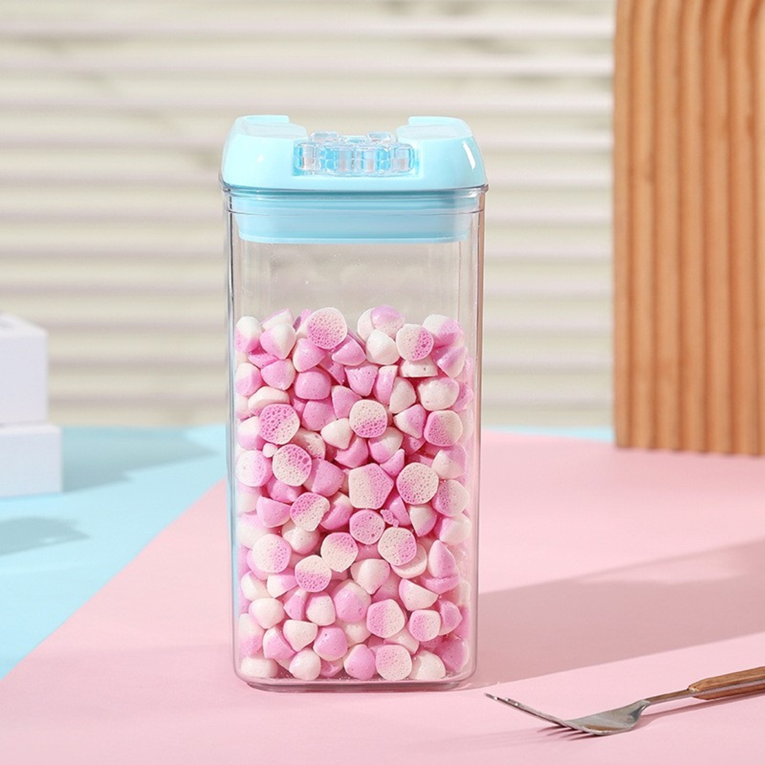 Cutie de Depozitare Alimente, Flippy, 1.2L, Capac Albastru, din PP+PET, Inchidere Ermetica, 10 x 10 x 20.5 cm, Transparent