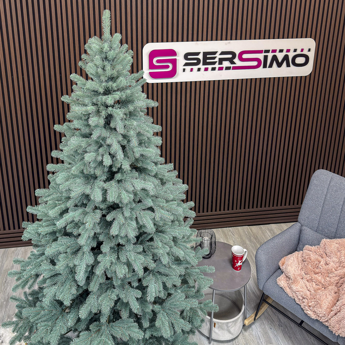 Brad artificial Christmas Deluxe by Sersimo, Kovalivka Select argintiu, integral 3D, 230 cm