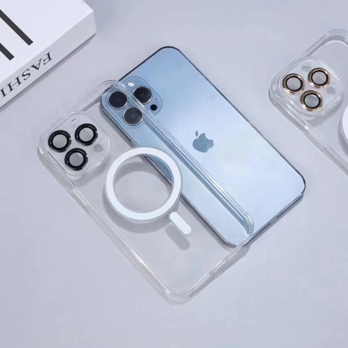 Husa protectie Vafy pentru Apple iPhone 14 Pro Max, MagSafe Silicone, Protectie si folie camera inclusa, protectie camera, Transparent