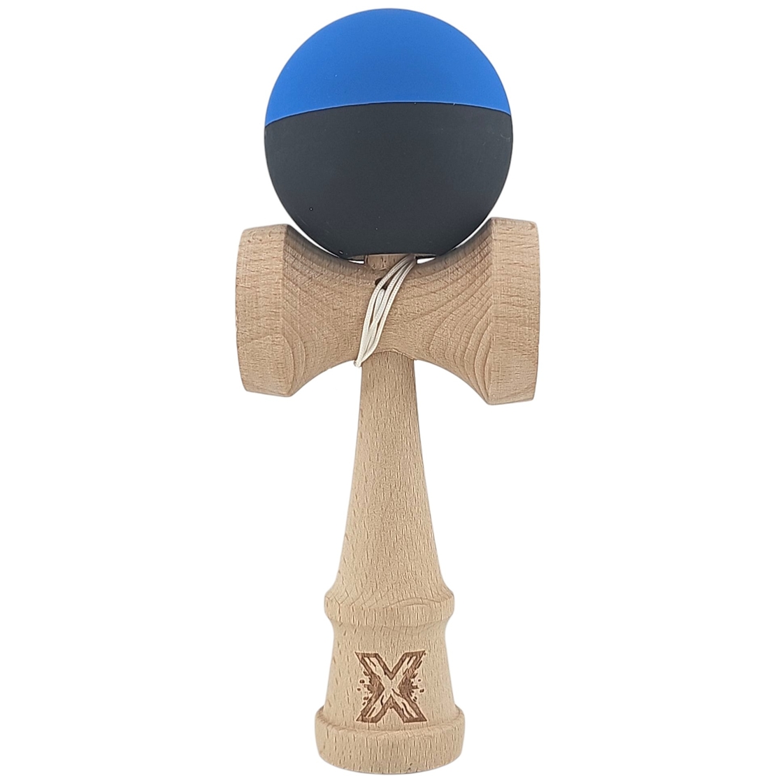 Kendama X Originala, Profesionala, Flippy, din Lemn, Rubber Grip, 18 cm, Albastru/Negru