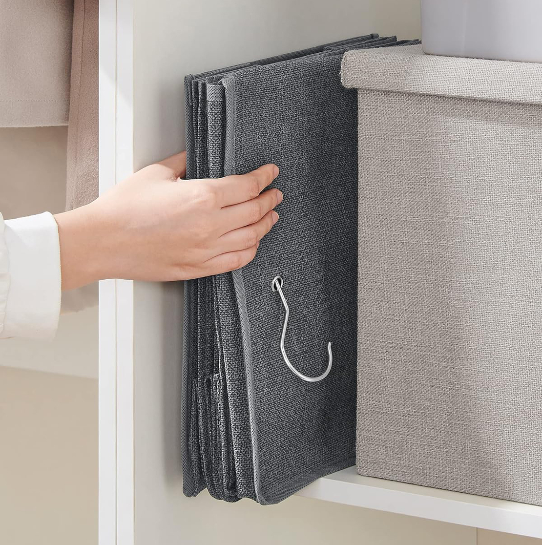 SONGMICS Raft suspendat organizator pentru dulapuri, pliabil, textil, 30x30x90cm, gri
