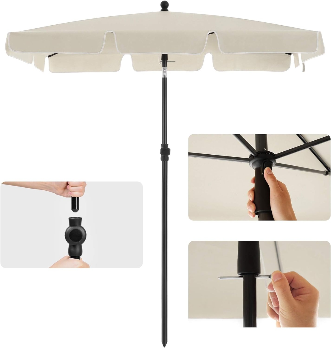 SONGMICS Umbrela terasa gradina sau plaja, inclinare 2 directii, protectie UV UPF 50+, 180x125 cm, bej