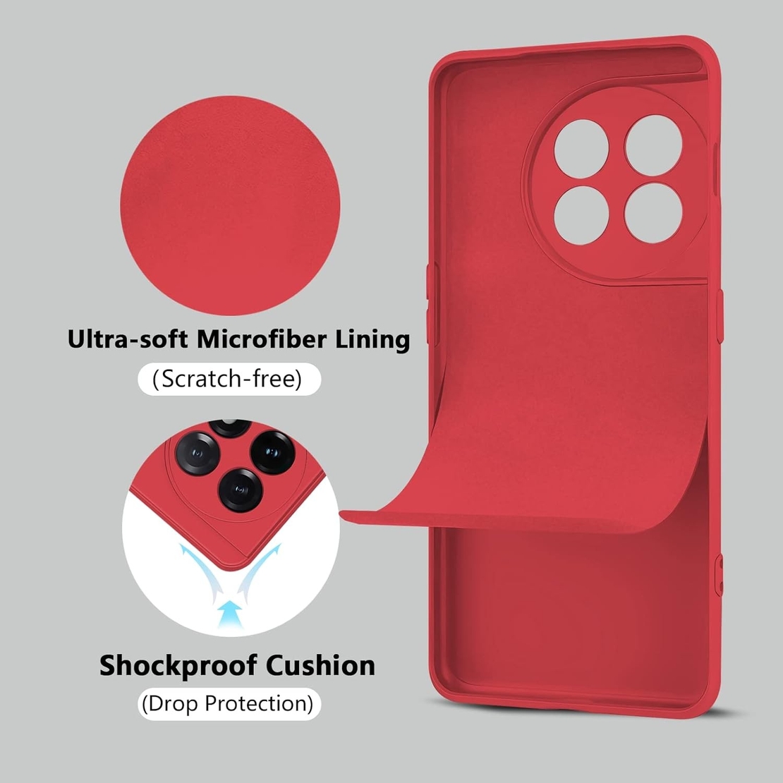 Husa de Protectie, Vafy, pentru OnePlus 11 5G, Liquid Silicone, cu Microfibra pe Interior, Protectie Antisoc, Compatibil Incarcare Wireless, Rosu