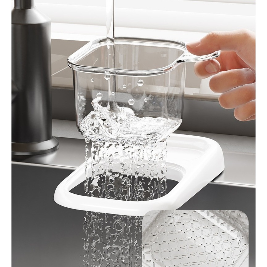 Cos de Scurgere pentru Chiuveta, Vafy, din ABS, cu Maner si Ventuza, Multifunctional, 22 x 13 x 8.5 cm, Alb