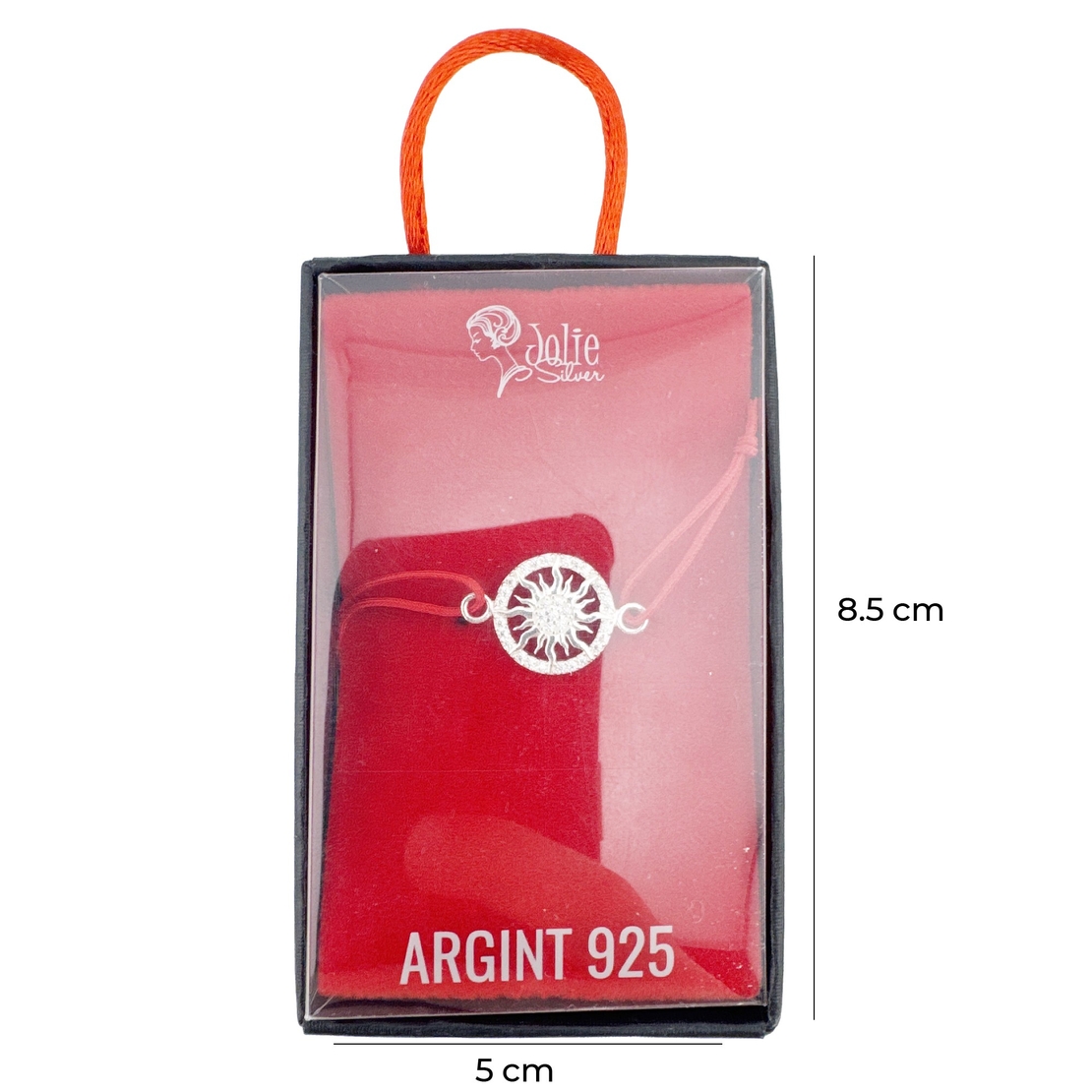 Bratara Martisor Argint 925, Jolie, Model Soare, cu Snur Rosu Ajustabil, 1.4 g, Argintiu
