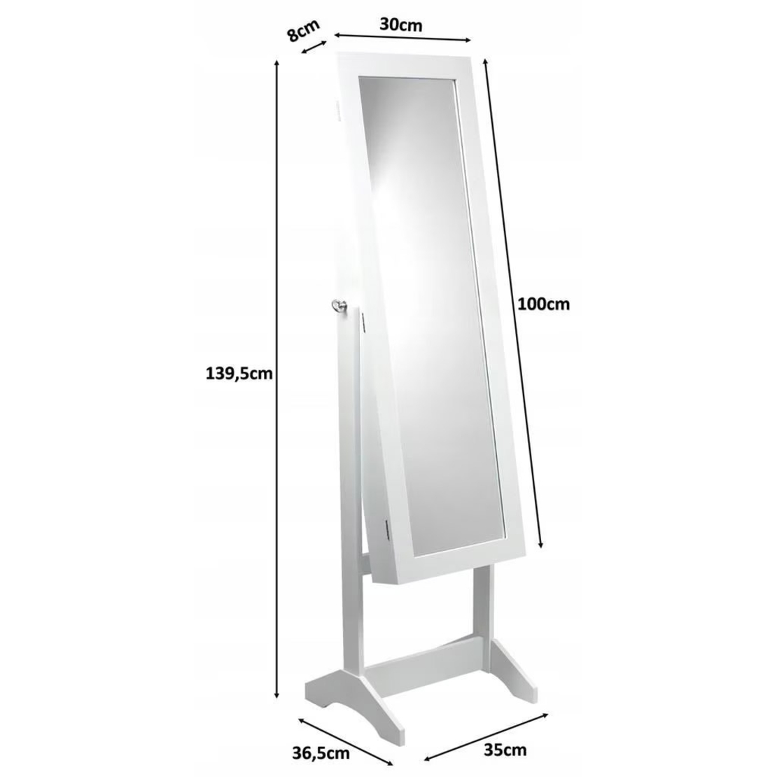 Dulap de toaleta cu oglinda si spatiu de depozitare bijuterii, 35x139cm, alb