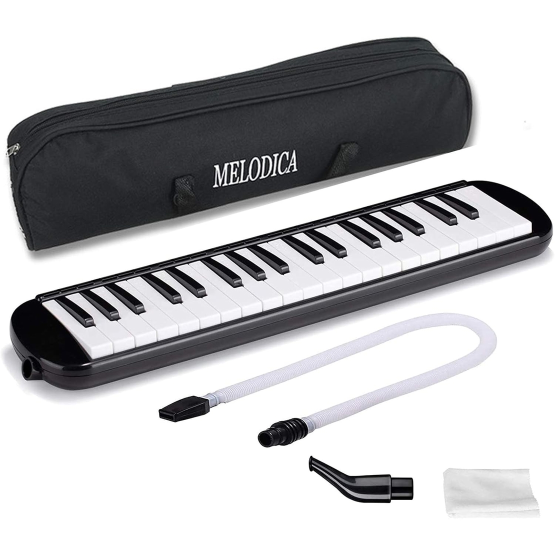Muzicuta Melodica 32 Clape, Flippy, din ABS, pentru Incepatori, 45 x 13 x 7 cm, Include Husa si Suflator, Negru
