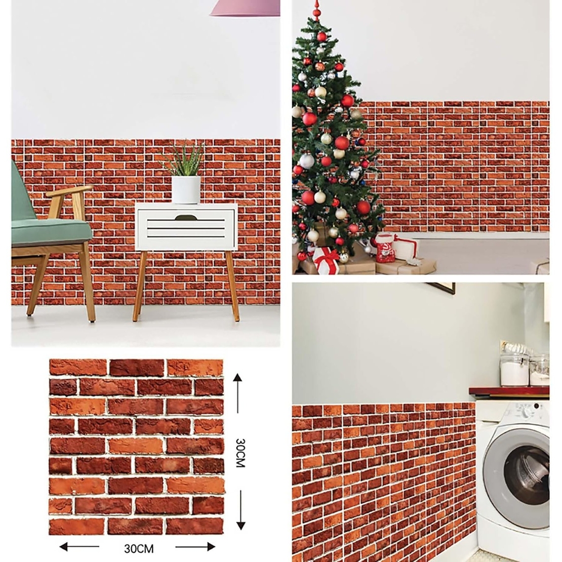 10 x Placi Tapet Autocolant 3D cu Imitatie de Caramida, pentru Perete Bucatarie Sufragerie, Usor de Curatat, Rezistent la Apa, Autoadeziv, 30x30 cm, Rosu