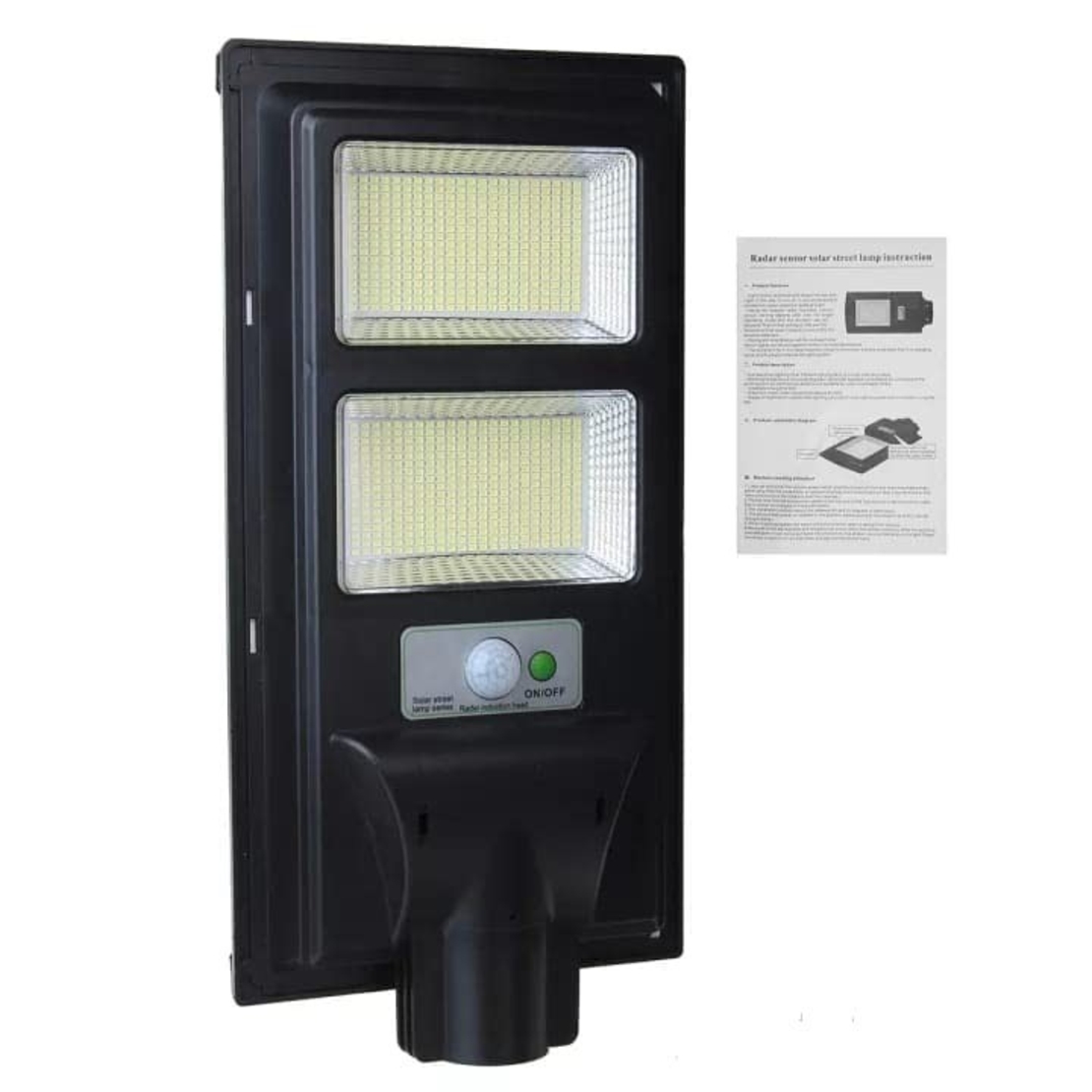 Lampa solara stradala Flippy, senzor de miscare si lumina, 96 LED-uri, IP65, ABS, 5AH, 100W, temperatura culoare 6500K, 37.8x18.8x5 cm, autonomie 10-12 ore, negru