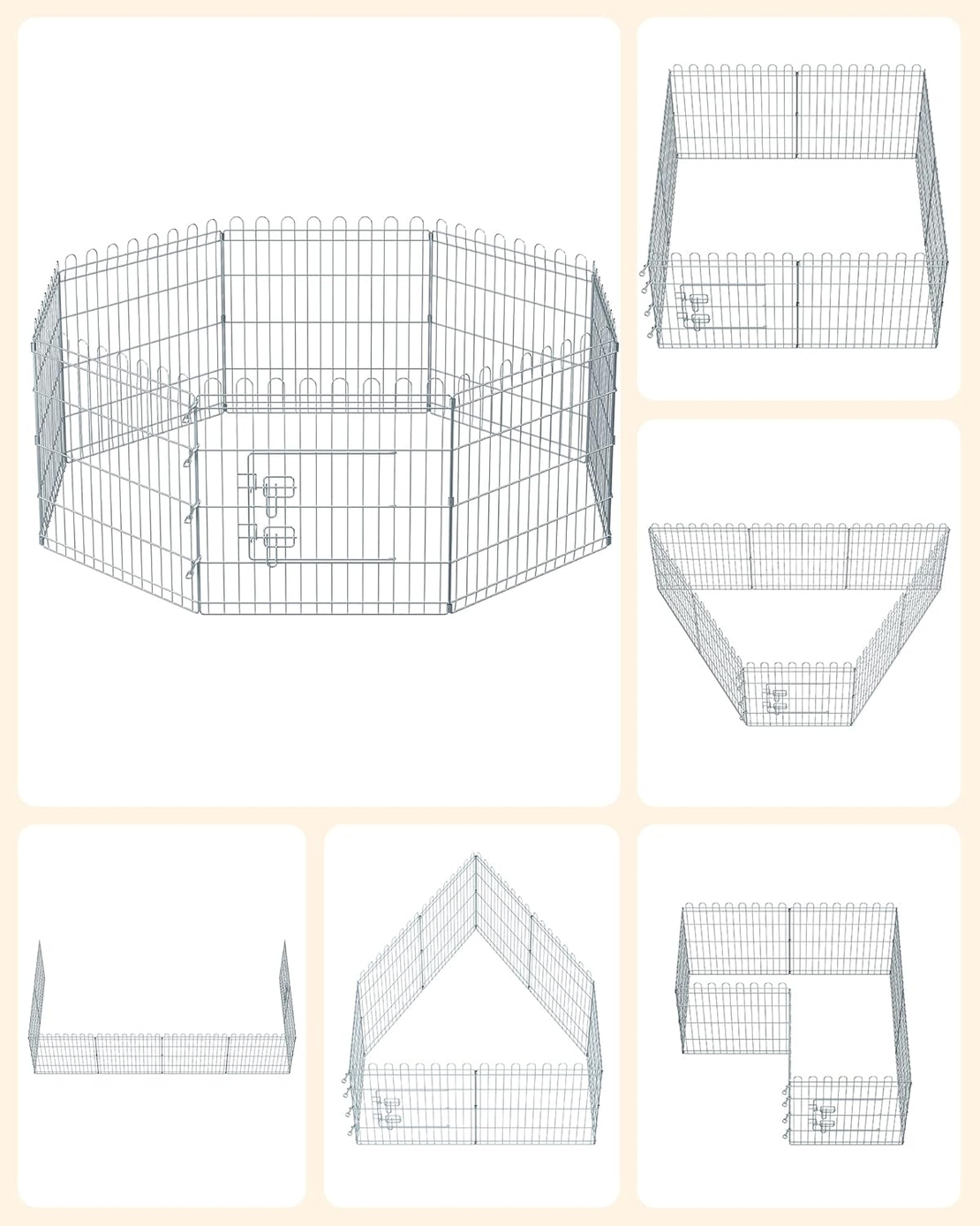 FEANDREA Tarc pliabil din otel pentru animale 8 panouri, modular patrat sau octogon, 159x159x61 cm, argintiu