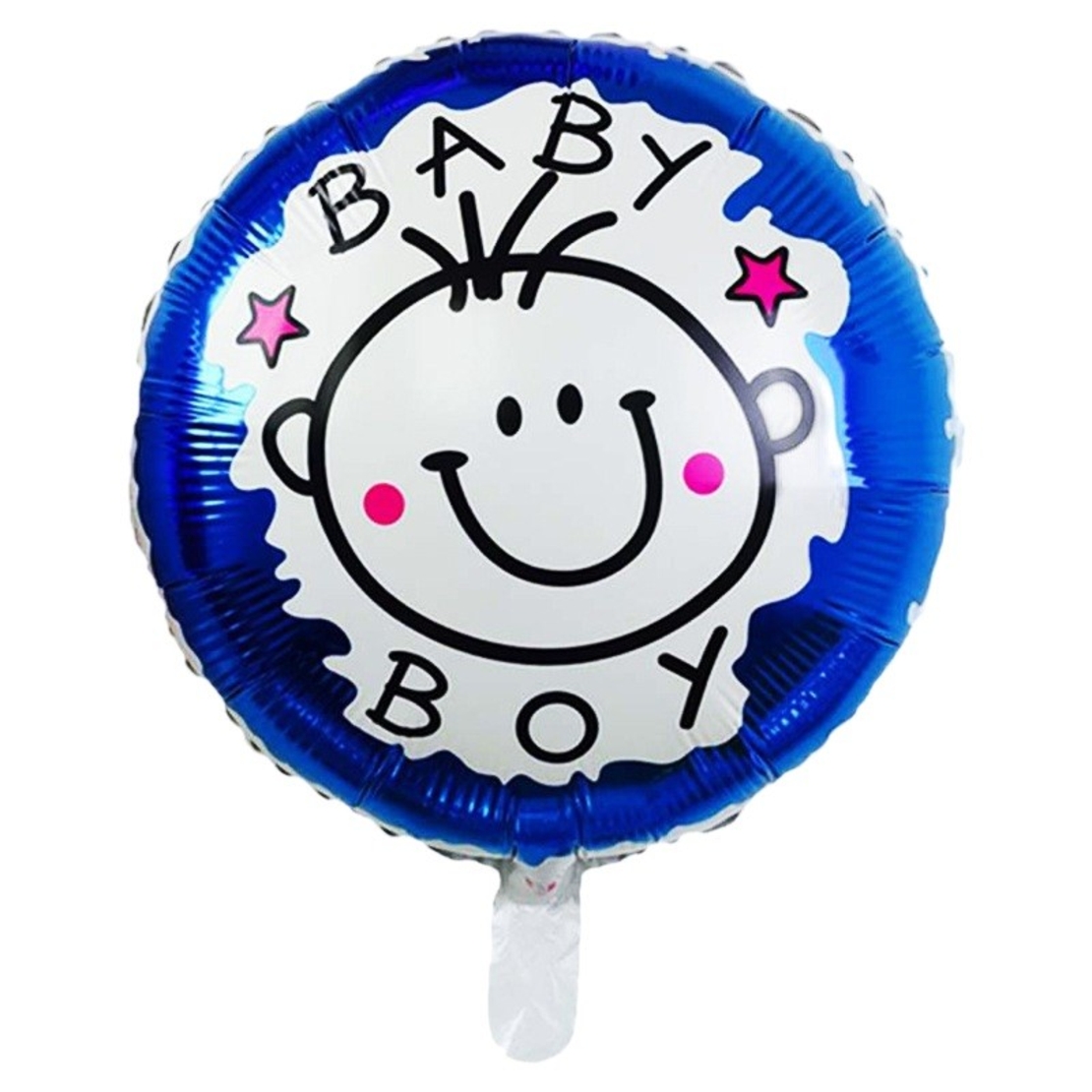 Set 2 Baloane din Folie Metalizata, Vafy, Figurine Stea si Cerc, Tema Botez Baietel, 45 cm, Ambalaj Individual, Pai Inclus, Umflare cu Aer sau Heliu, Albastru
