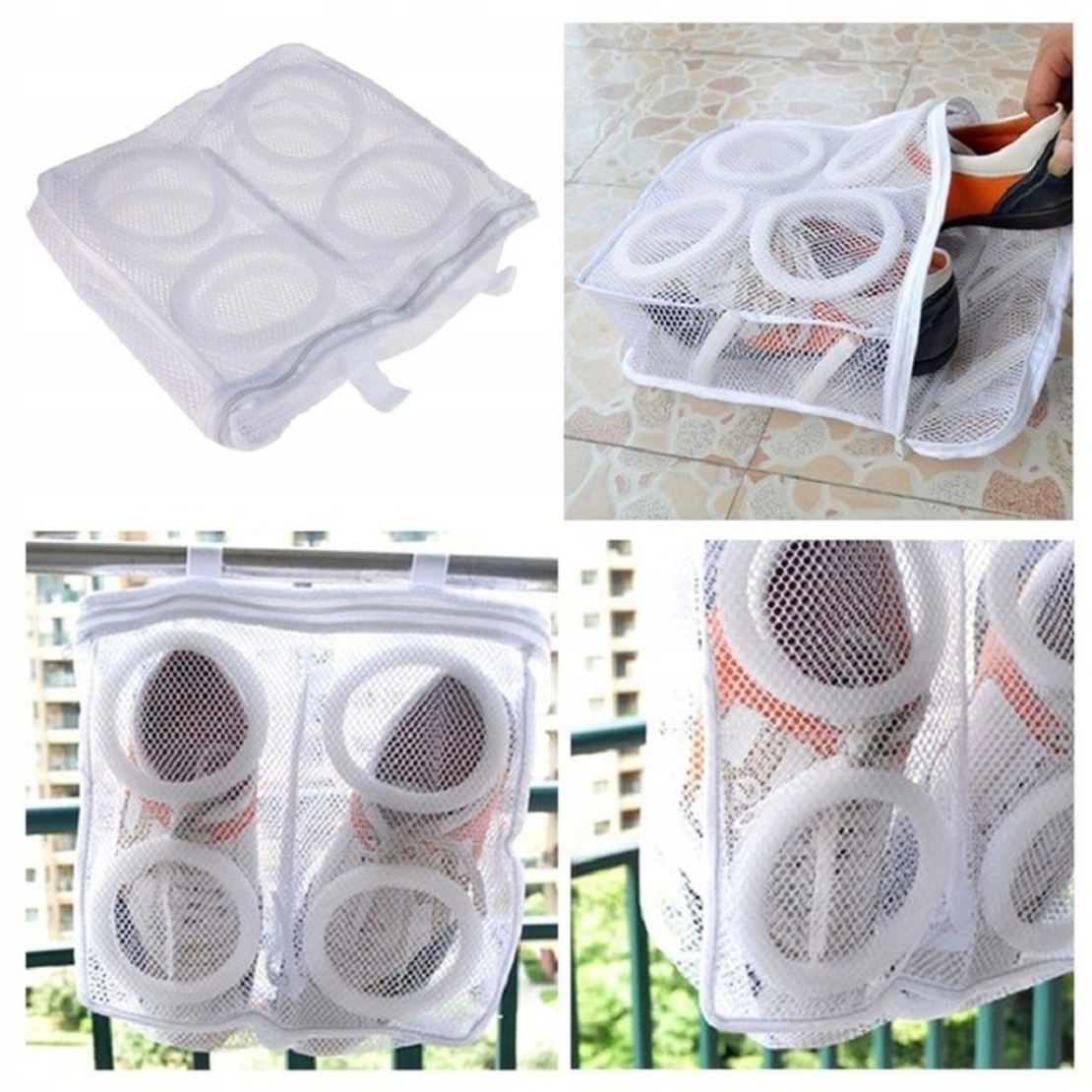 Sac pentru Spalare Incaltaminte, Flippy, pentru Masina de Spalat, 36x30x12 cm, Alb