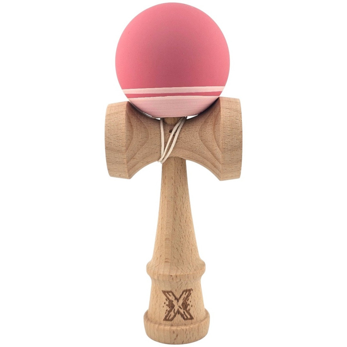 Kendama X Originala, Profesionala, Flippy, din Lemn, Rubber Grip, 18 cm, Roz/Alb
