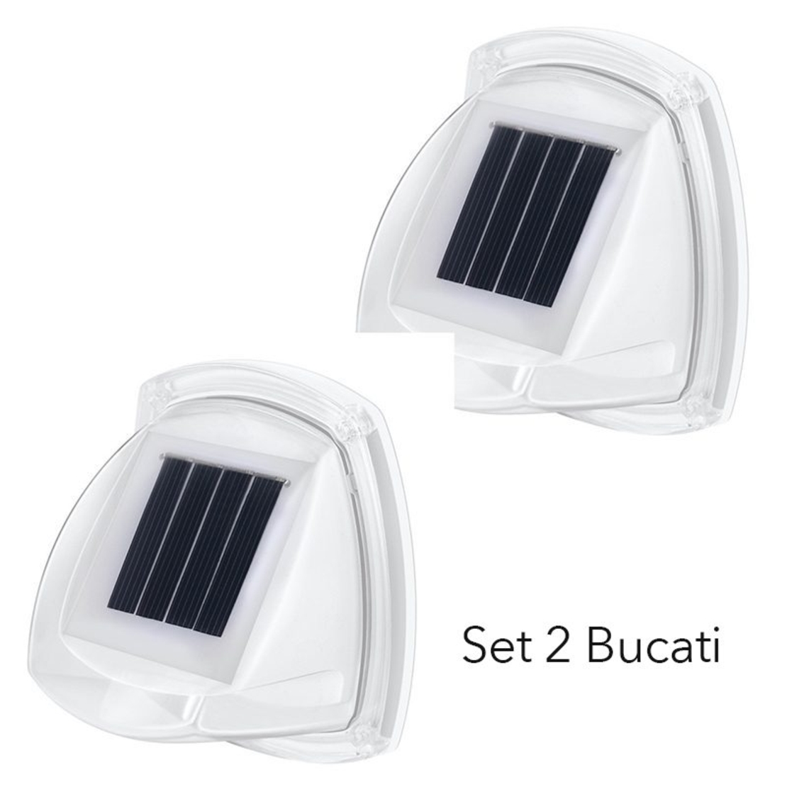 Lampa Solara LED pentru Gradina, Flippy, Set 2 Bucati, Tip Aplica pe Perete, 8.5 x 9 cm, 2V, ABS, 600mAh, Rezistent la apa, 8 LED-uri Alb Calda, Alb
