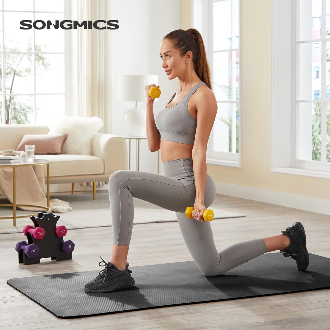SONGMICS Set de 6 gantere hexagonale cu suport, 2x1kg 2x1.5kg 2x2 kg, multicolor