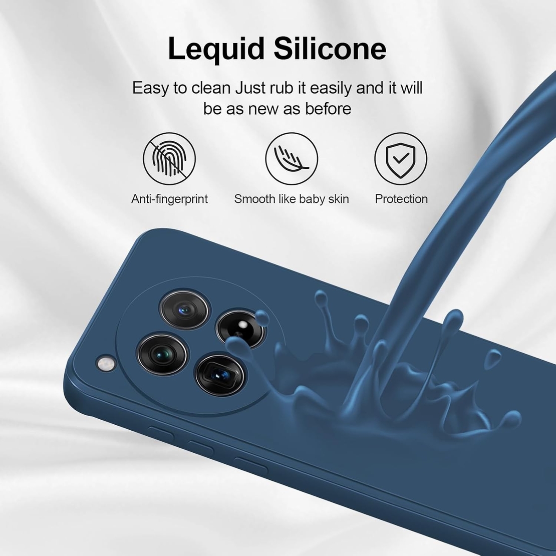 Husa de Protectie, Vafy, pentru OnePlus 12 5G, Liquid Silicone, cu Microfibra pe Interior, Protectie Antisoc, Compatibil Incarcare Wireless, Albastru