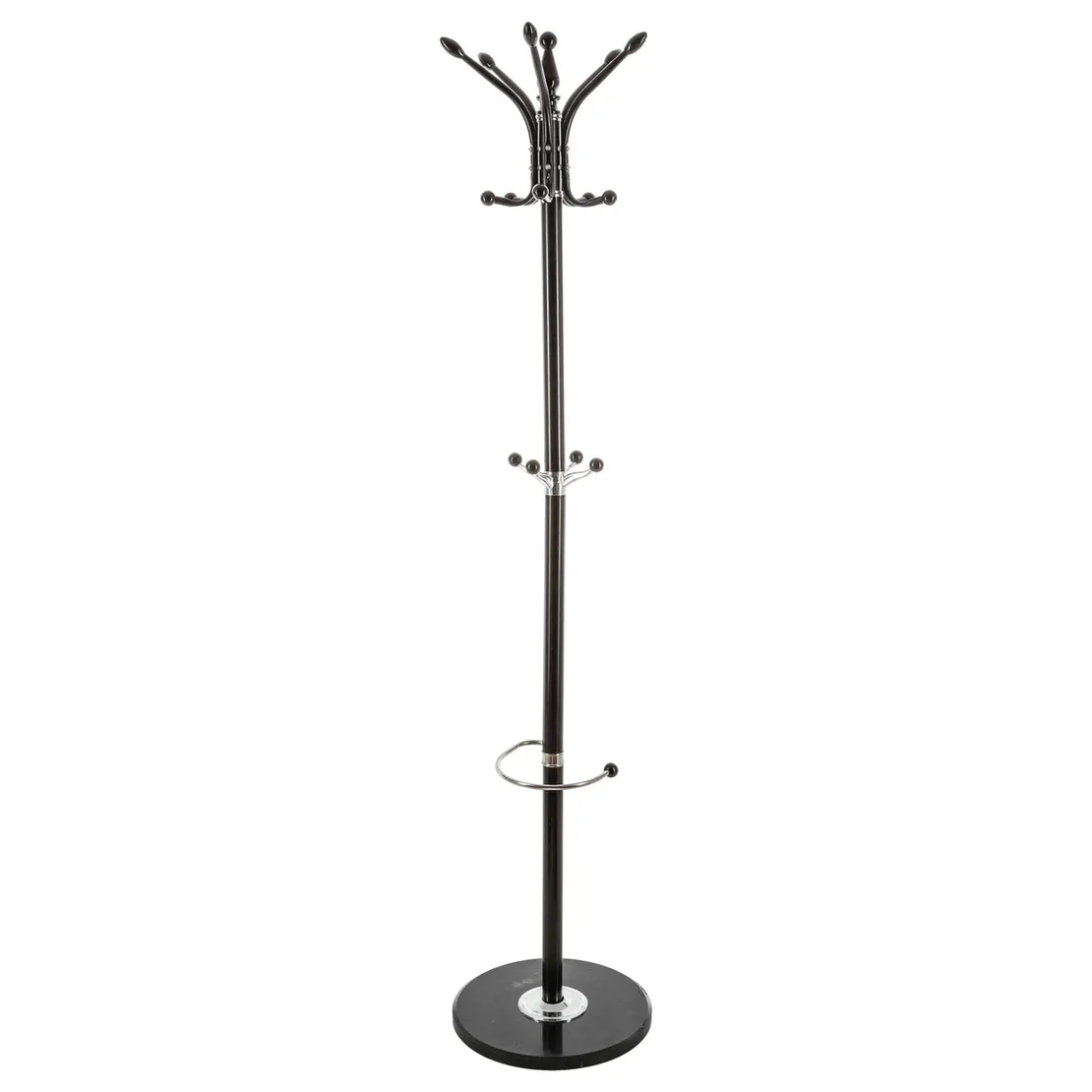 Cuier metalic 5Five cu 12 carlige si suport umbrele, otel si marmura, 182 cm, negru