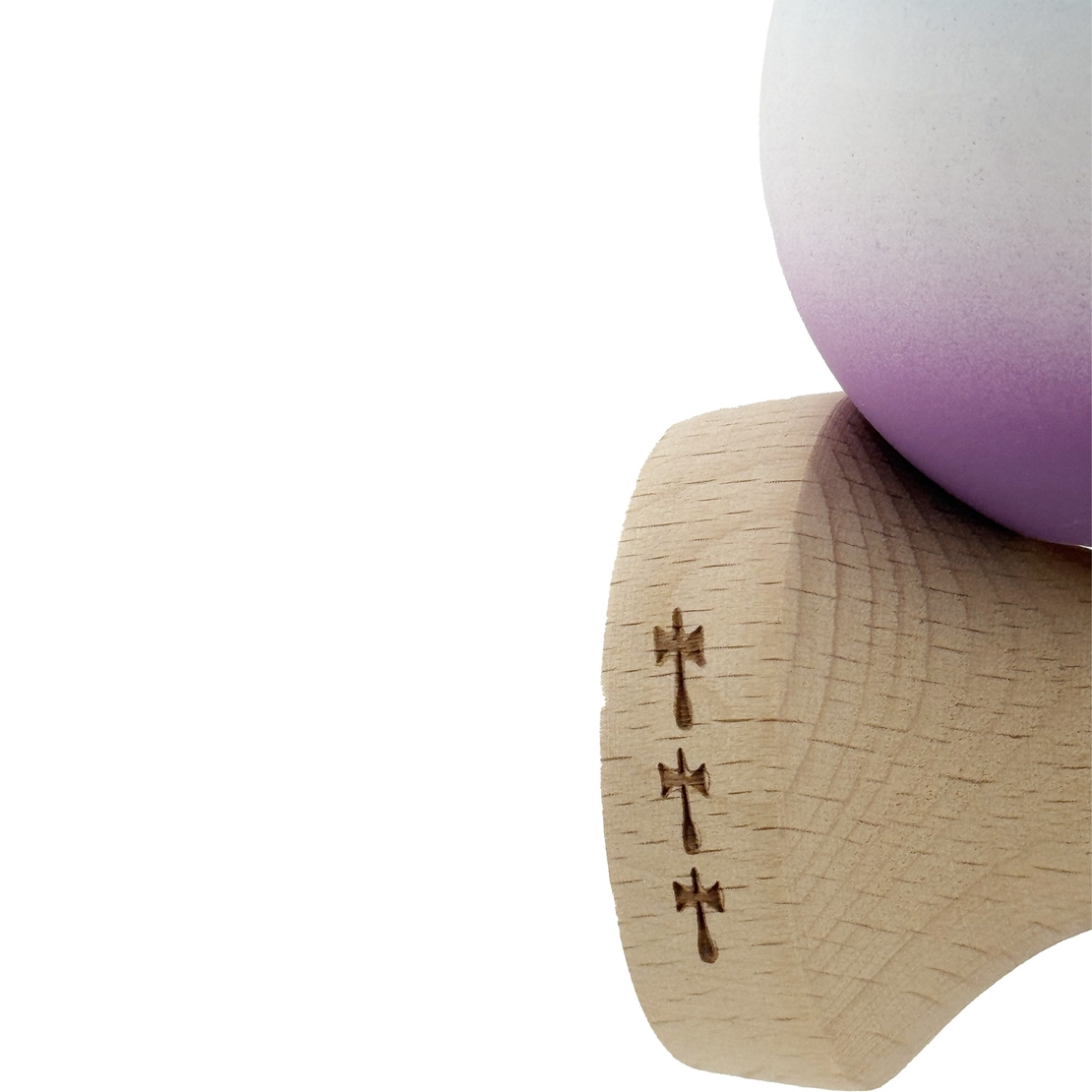 Kendama X Originala, Profesionala, Flippy, Cupe Mari KING SIZE V3, Rubber Grip, Gaura in Baza, Rulment Metalic, din lemn 18 cm, Ata 62/65 cm, Gradient Albastru deschis/Alb/Mov