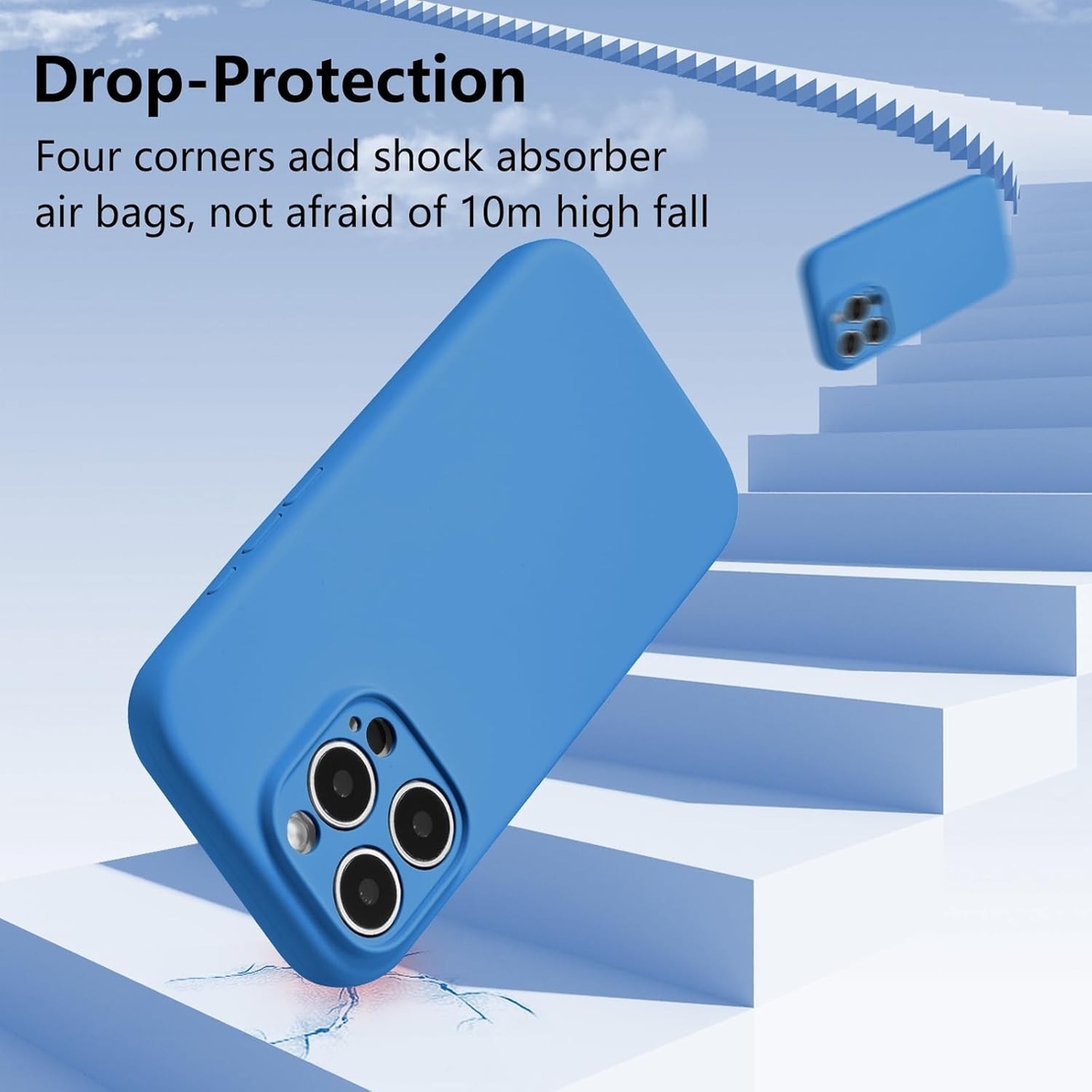 Husa de Protectie, Vafy, pentru iPhone 16 Pro Max, Liquid Silicone, cu Microfibra pe Interior, Protectie Antisoc, Compatibil Incarcare Wireless, Albastru