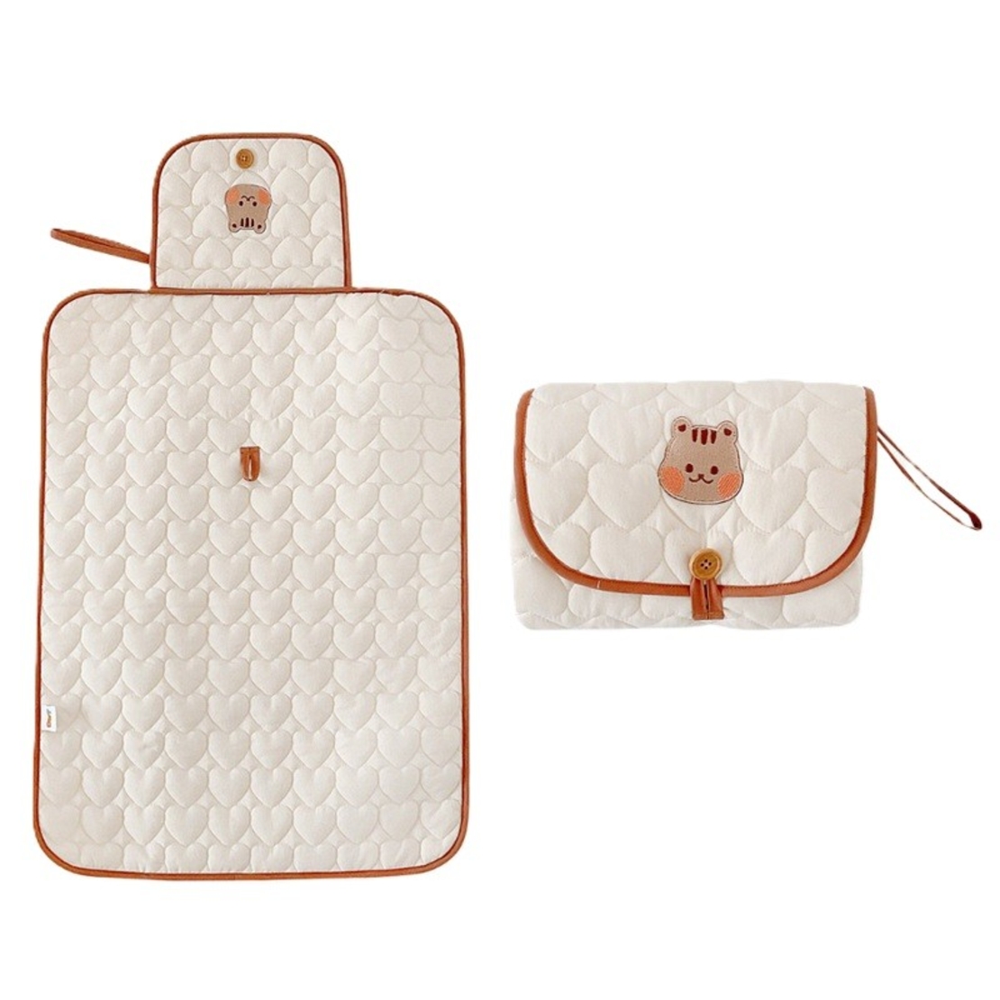 Patura Multifunctionala, Vafy, pentru Schimbat Scutec, Impermeabila, din Bumbac, 50 x 70 cm, Portabila, Model Veverita, Bej