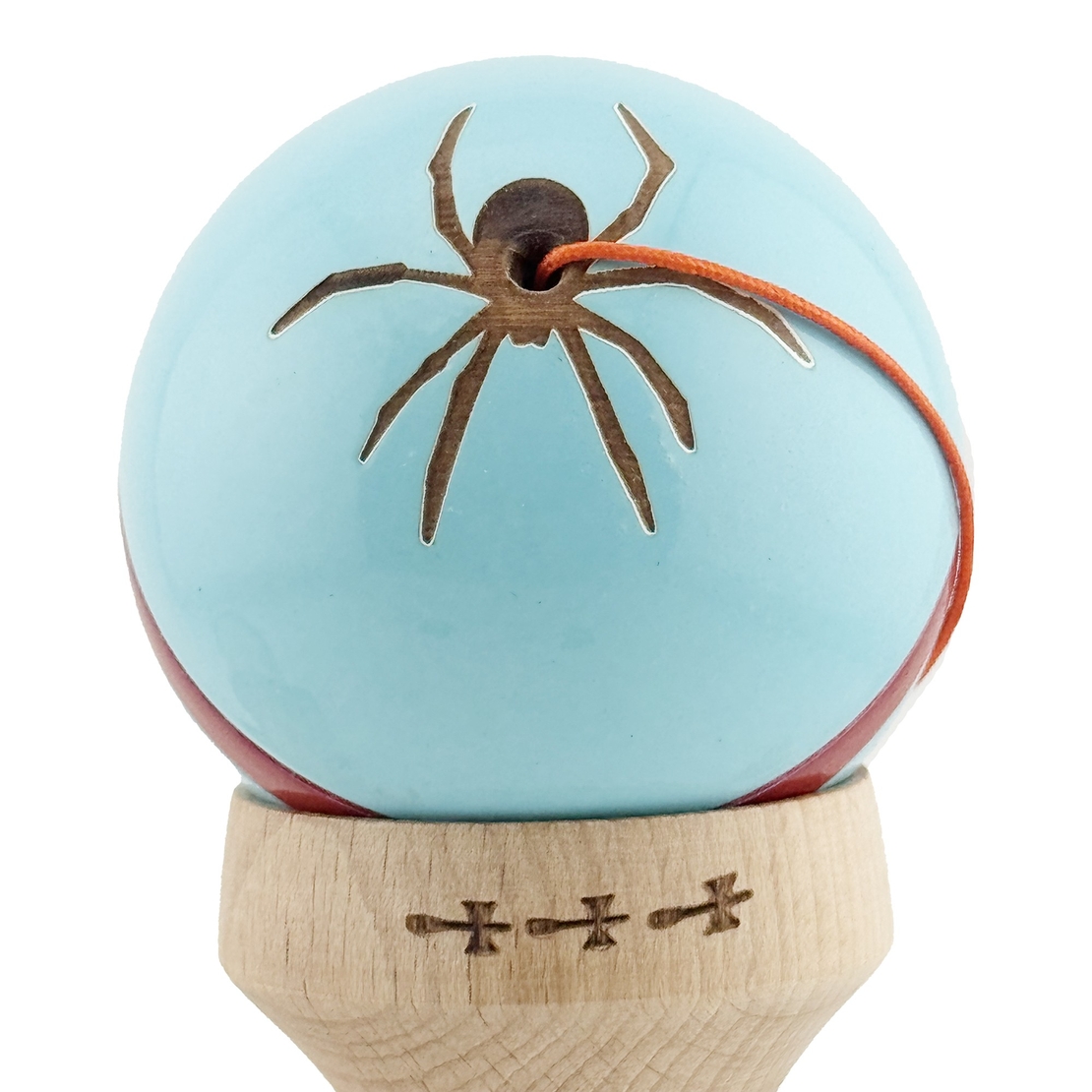 Kendama X Originala Silken, Profesionala, Flippy, Cupe Mari KING SIZE V3, Super Sticky, Gaura in Baza, Rulment Metalic, din lemn 18 cm, Ata 62/65 cm, Albastru deschis