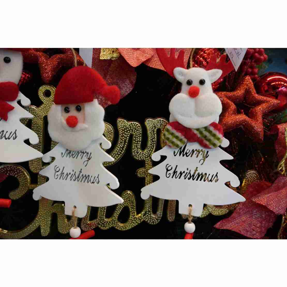 Ornament de brad mos craciun, Flippy, alb, lemn, 20 cm