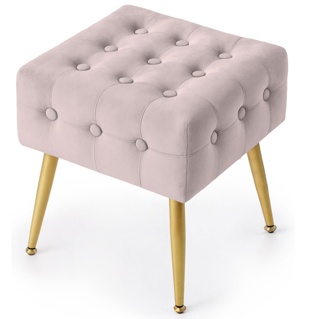 Taburet tapitat Quadra, velur, cu picioare metalice, 40x40x42 cm, roz pudra