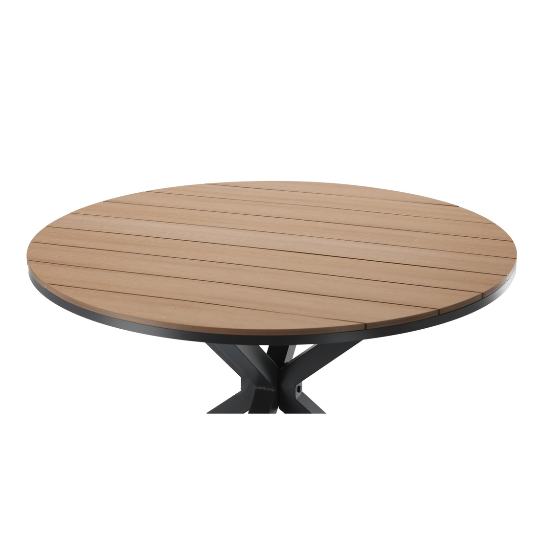 Masa rotunda pentru gradina, cadru aluminiu cu blat polywood aspect lemn, 112x73 cm, maro natur