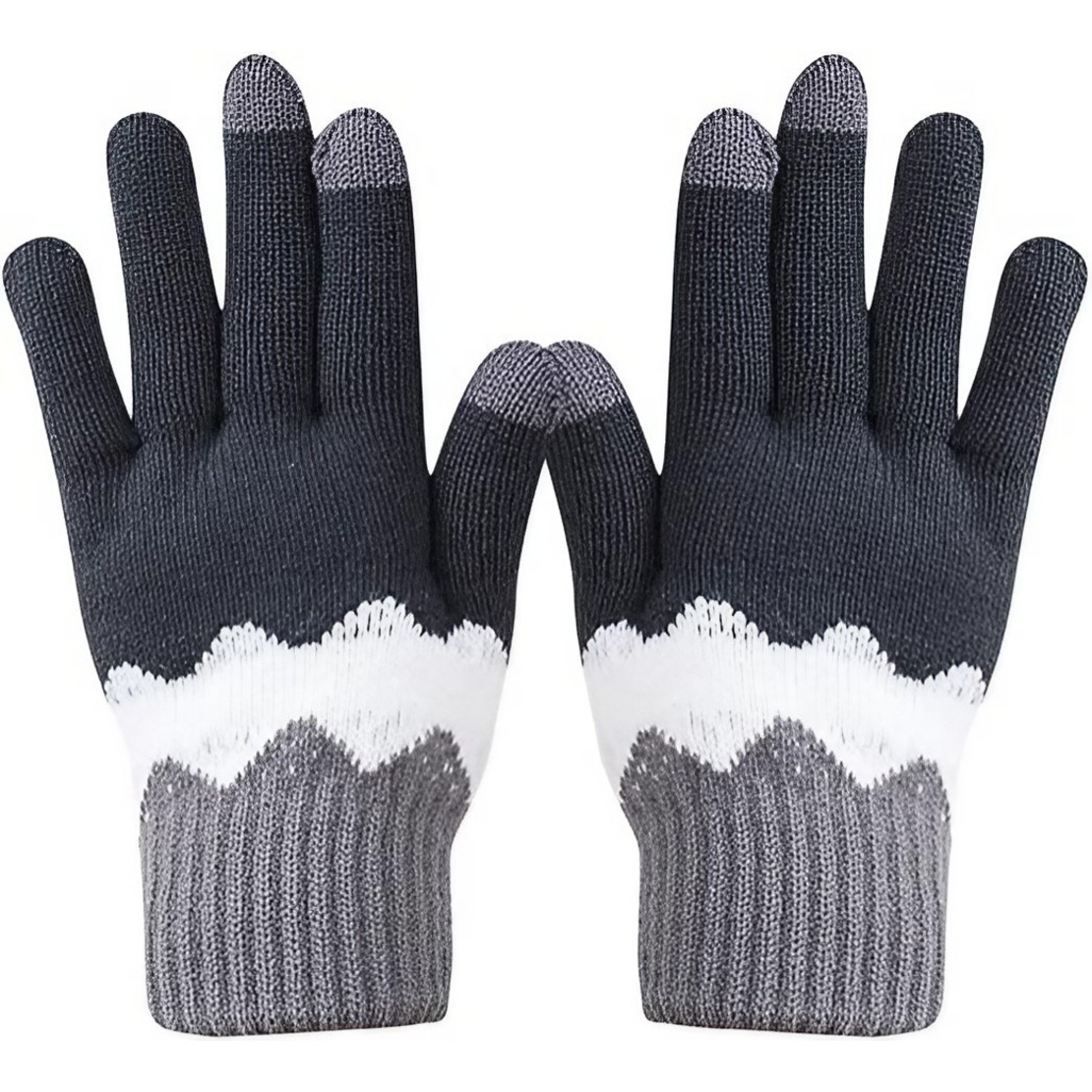 Manusi de Dama, Flippy, Model Ondulat, Functie Touchscreen (ecran tactil), Material Acril Tricotat, Manseta Elastica, Interior Catifelat, Marime Universala, Gri/Alb