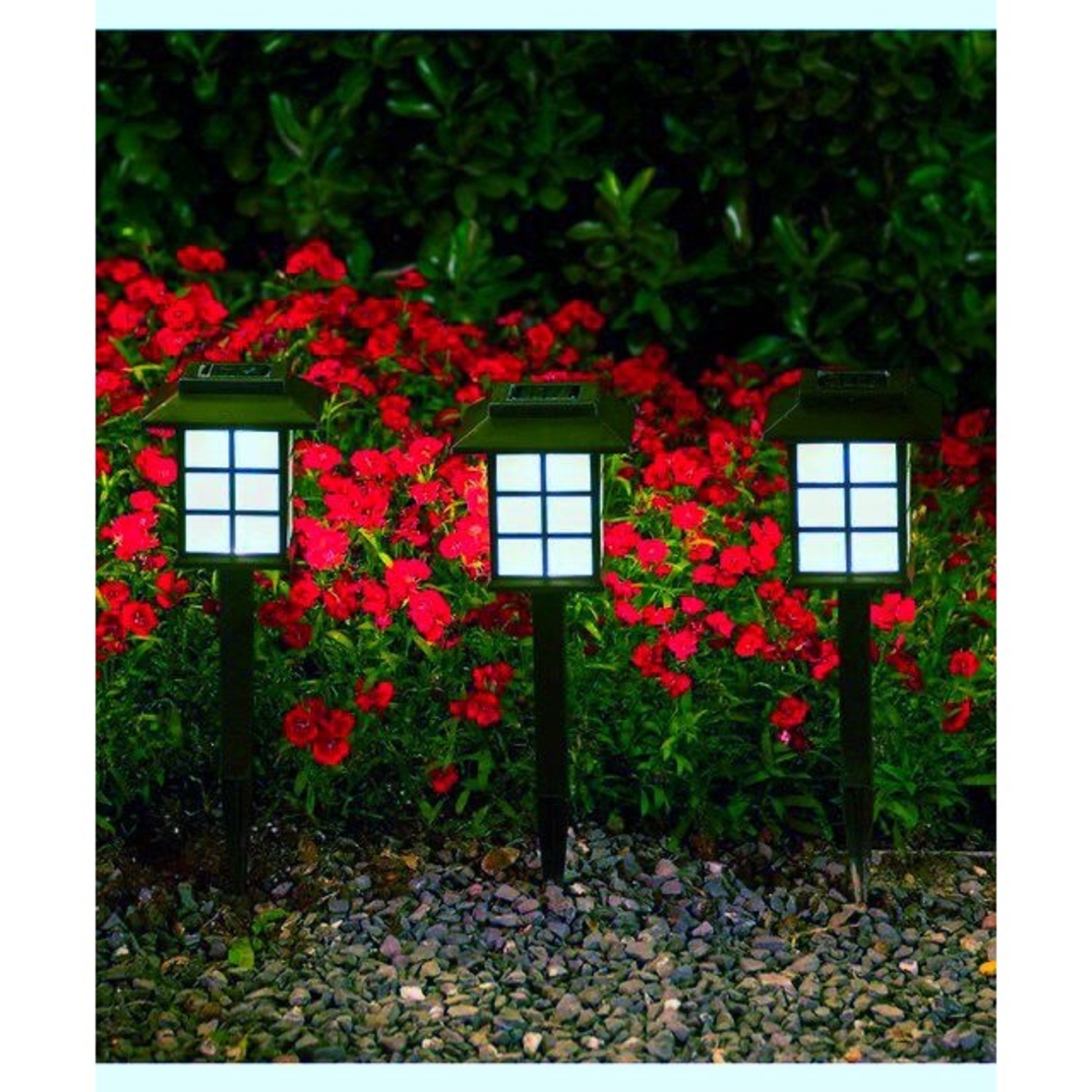 Lampa solara pentru gradina, Flippy, Set 2 Bucati, Tip Felinar la Pamant, LED Lumina Albastra, 38 x 8.6 x 8.6 cm, Negru
