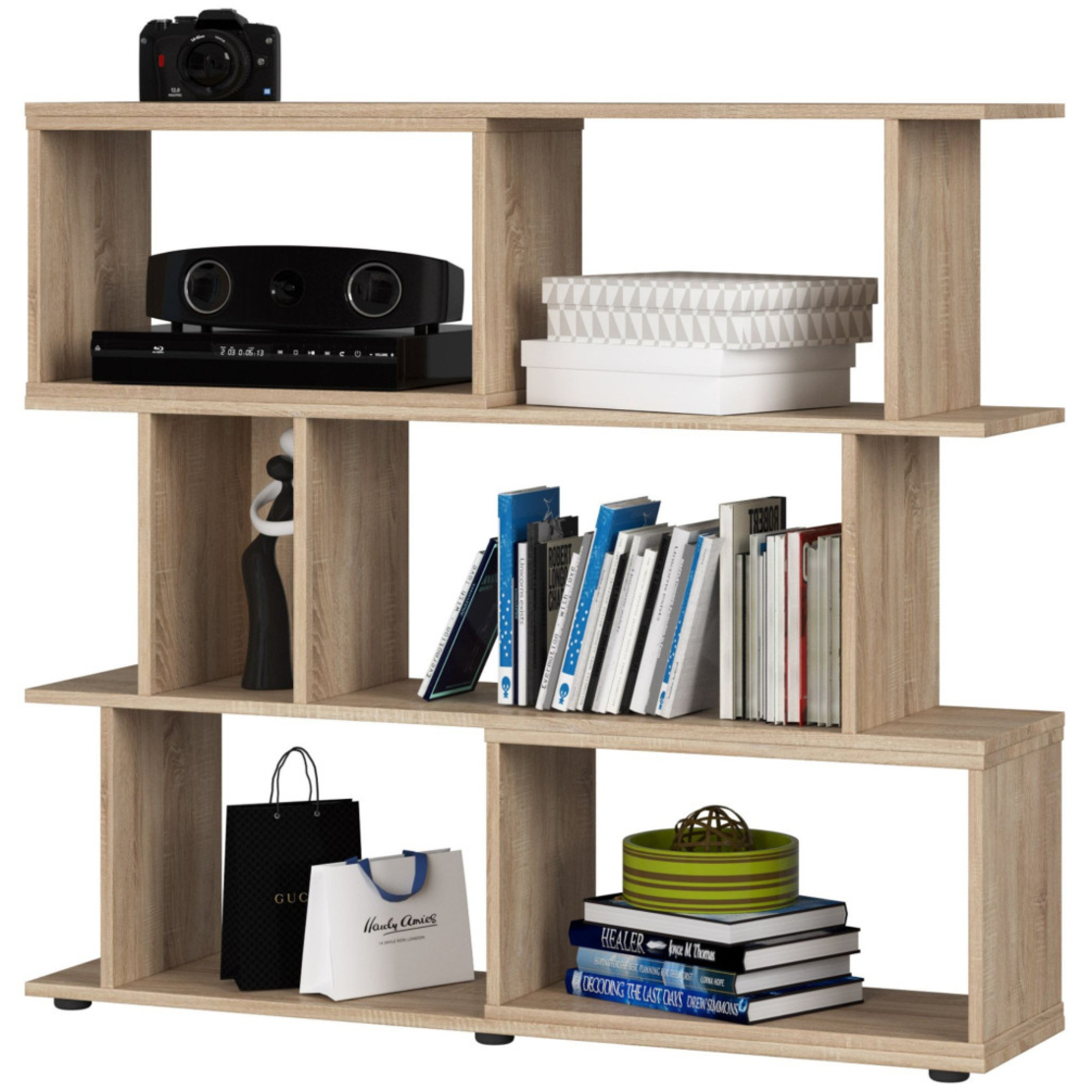 Etajera modulara cu 6 rafturi pentru depozitare, PAL laminat 16 mm, 120x28x108 cm, stejar sonoma