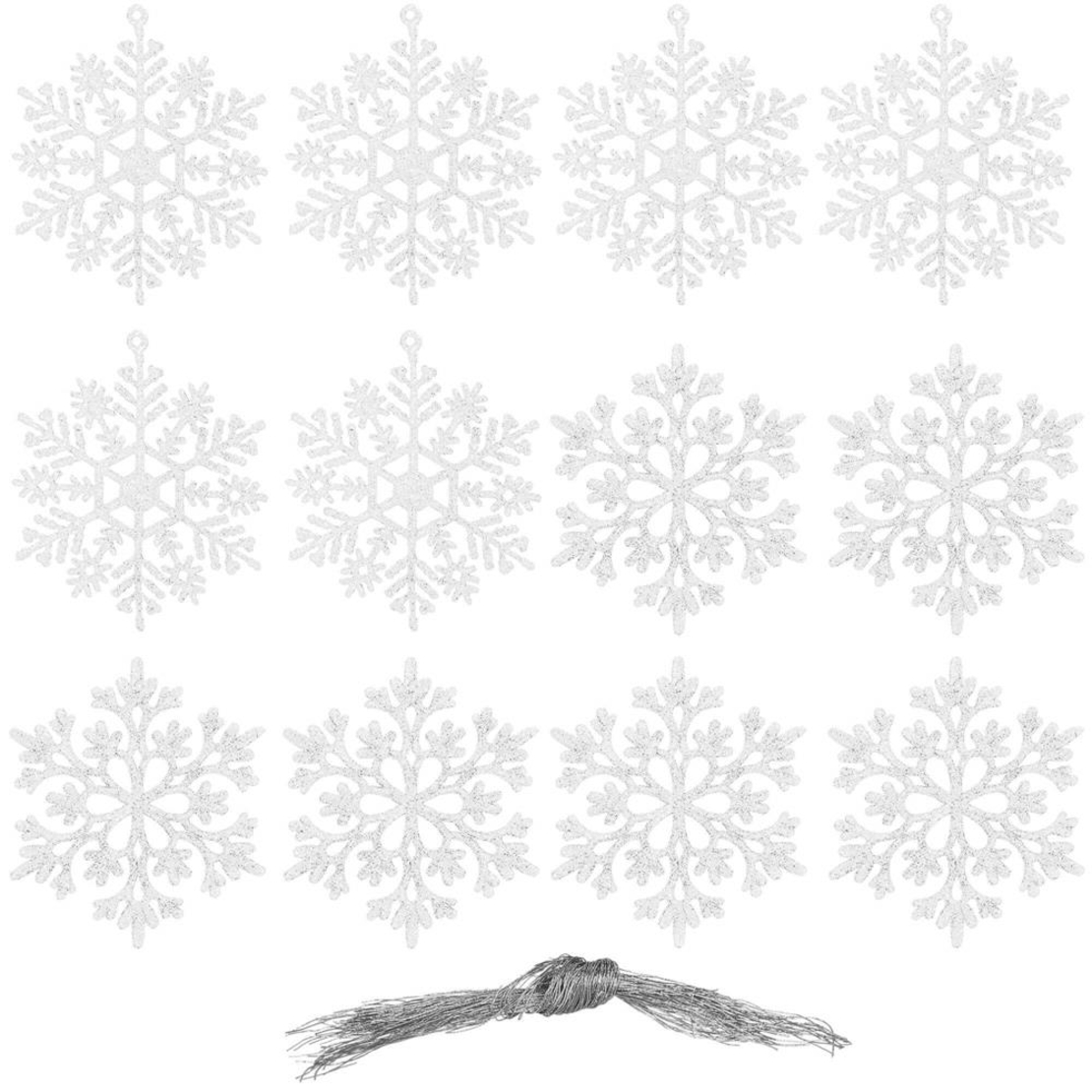 Decoratiune brad fulg de zapada, set 12 bucati, 9-10cm, alb