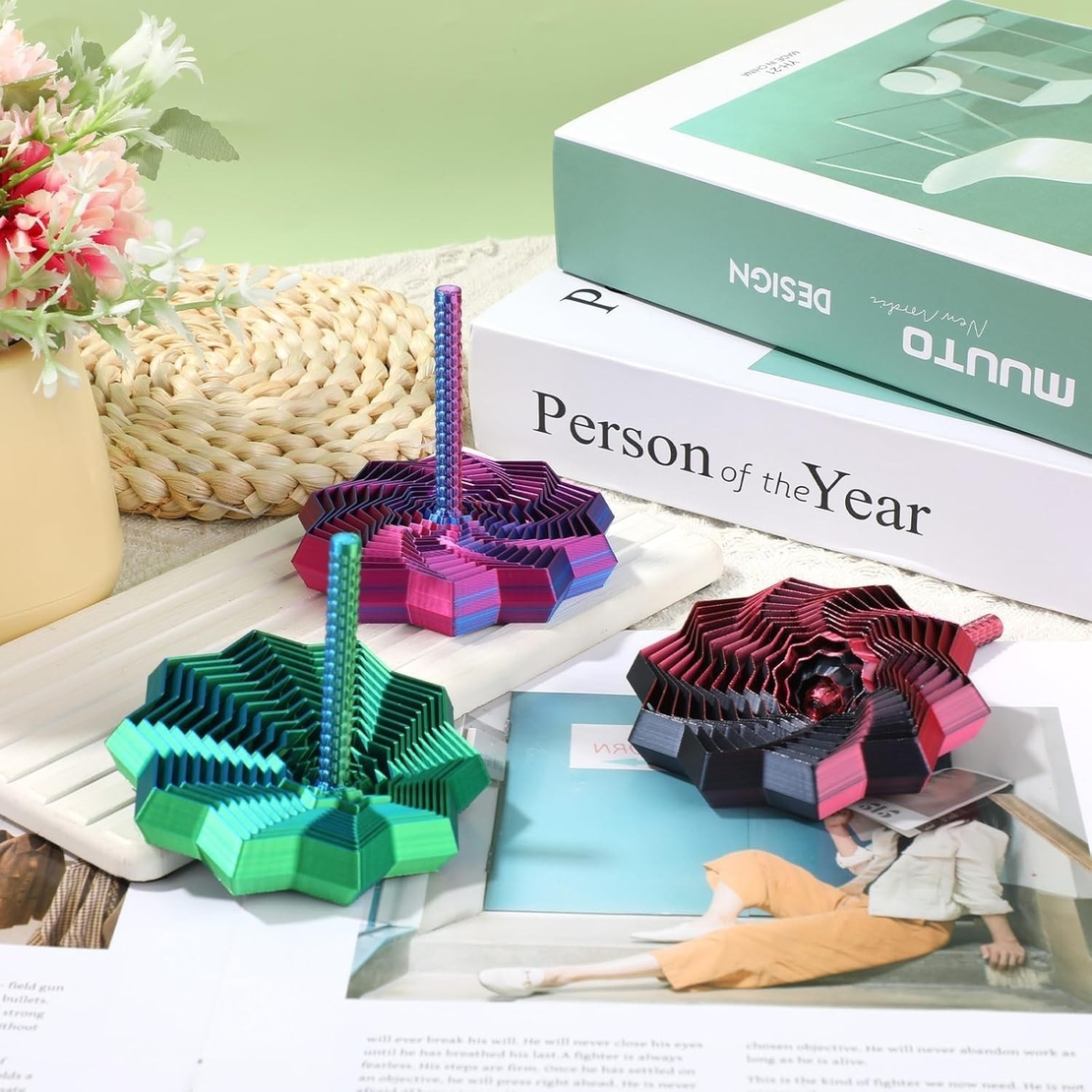 Jucarie Decompresie, Flippy, Model Stea 3D, DuoChrome, Maner Spirala, Turn Magic Geometric, Multiple Forme, Anti-stress, 11 cm, Verde/Albastru