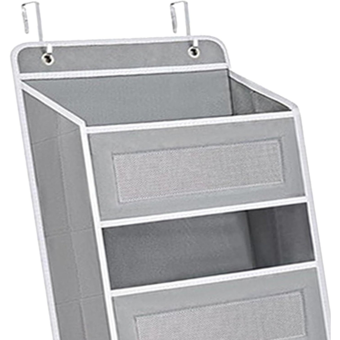 Organizator Suspendat pentru Usi, Flippy, din Nailon si Plasa, Baza de Carton Ingrosat, 5 Buzunare Principale + 5 Buzunare Laterale, 146 x 40 x 17 cm, 2 Carlige Incluse, Gri