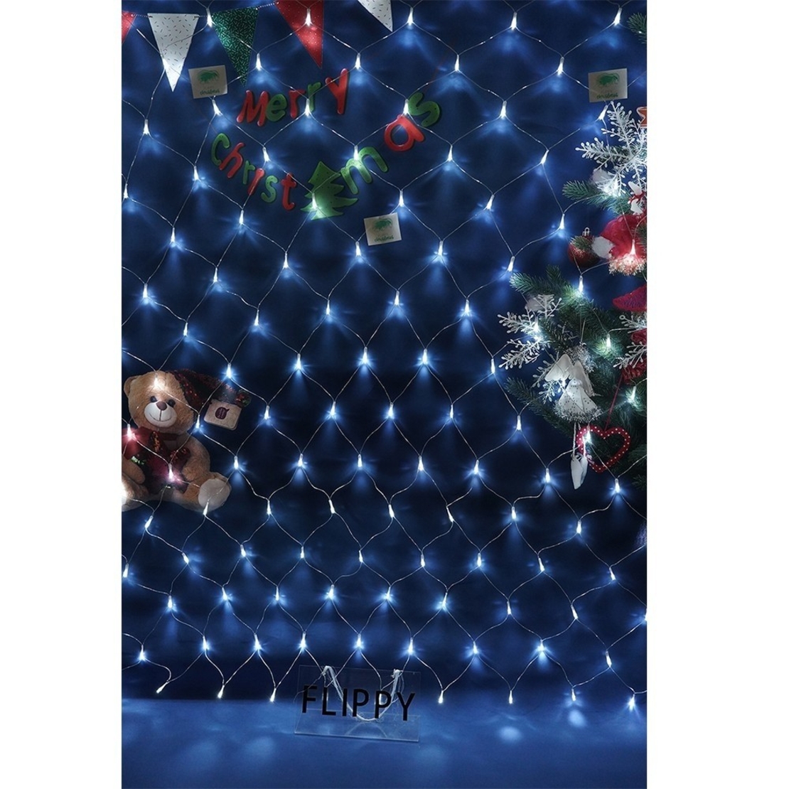 Instalatie Craciun, Tip Plasa, IP 44, 21 x 1 m, 1120 LED-uri, Alb rece, 8 jocuri de lumini, Transformator cu telecomanda, Interconectabila, Prelungitor 3 m inclus, Fir transparent, Vafy