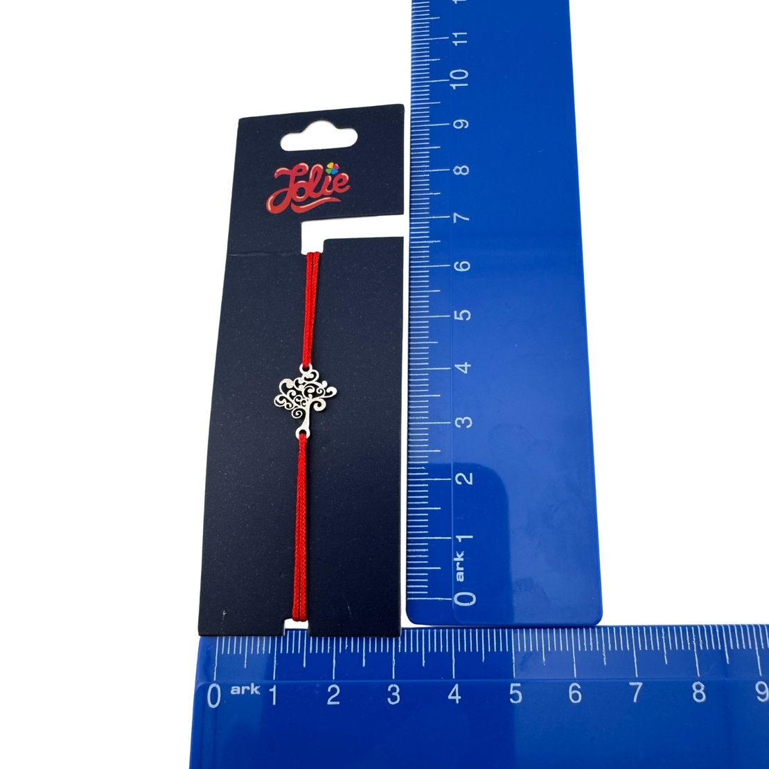 Martisor Bratara din Inox pentru Copii, Jolie, Textil si Inox, Snur Rosu, Model Copac, Argintiu