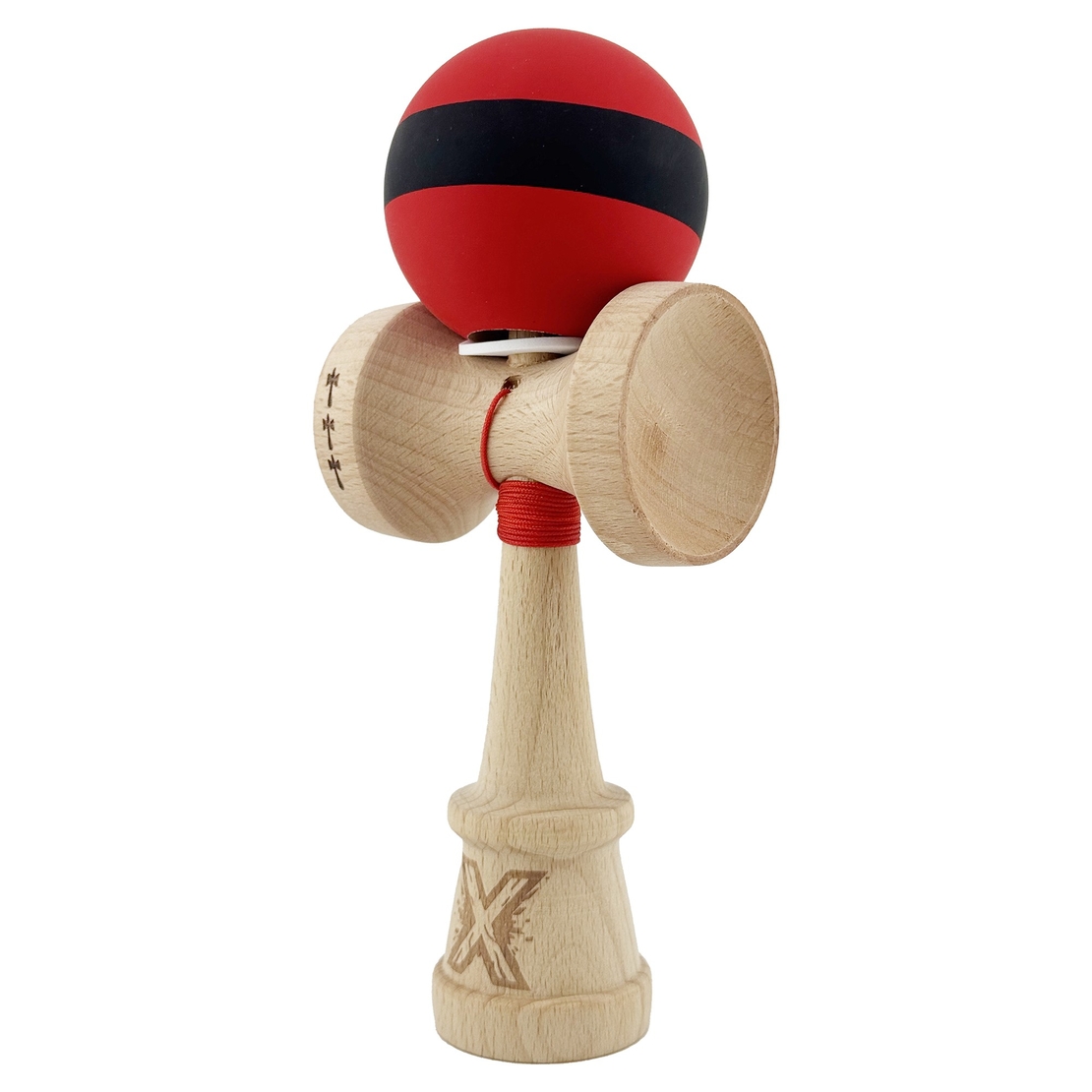 Kendama X Originala, Profesionala, Flippy, Cupe Mari KING SIZE V3, Rubber Grip, Gaura in Baza, Rulment Metalic, din lemn 18 cm, Ata 62/65 cm, M Bicolor Rosu Dublu/Negru